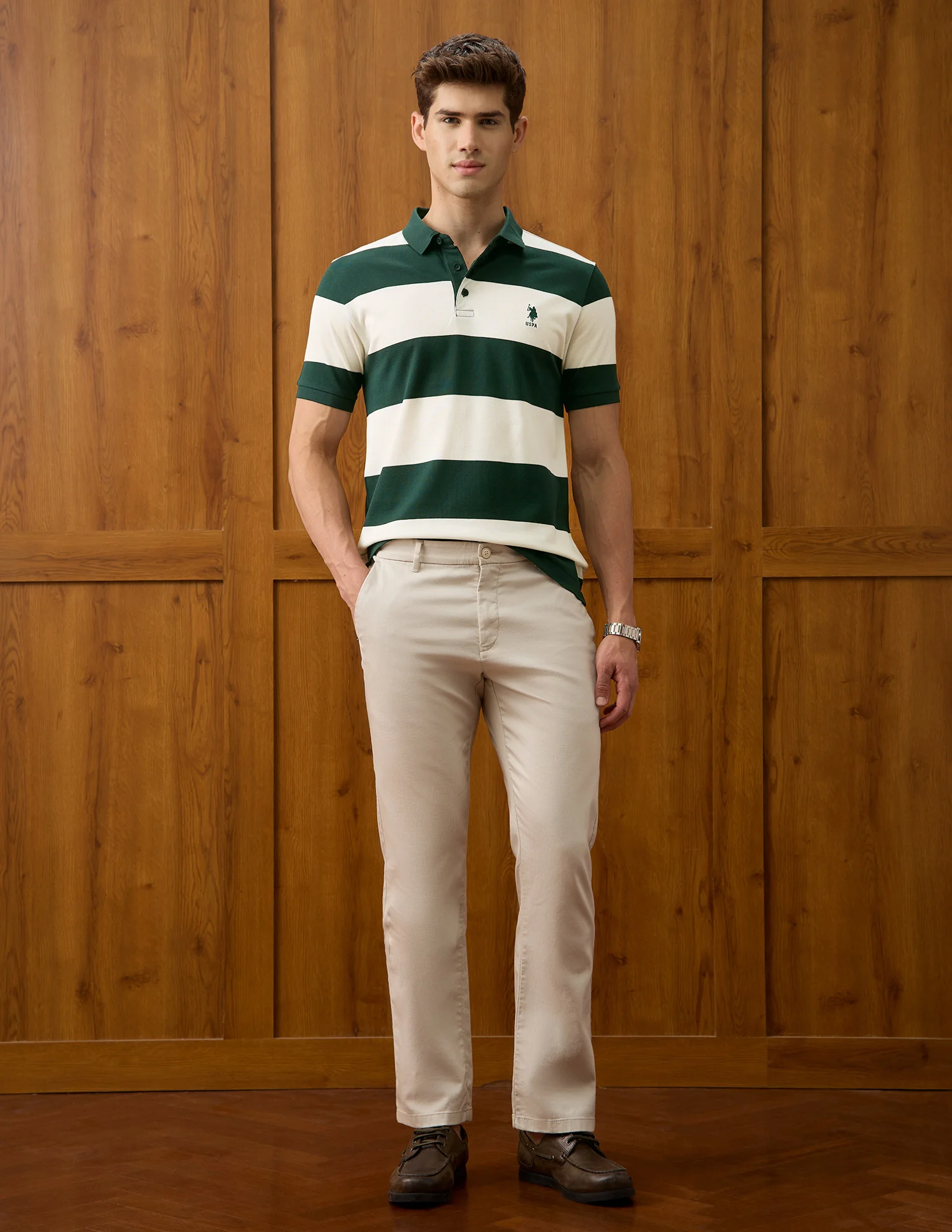 Horizontal Striped Slim Fit Polo Shirt - Image 3