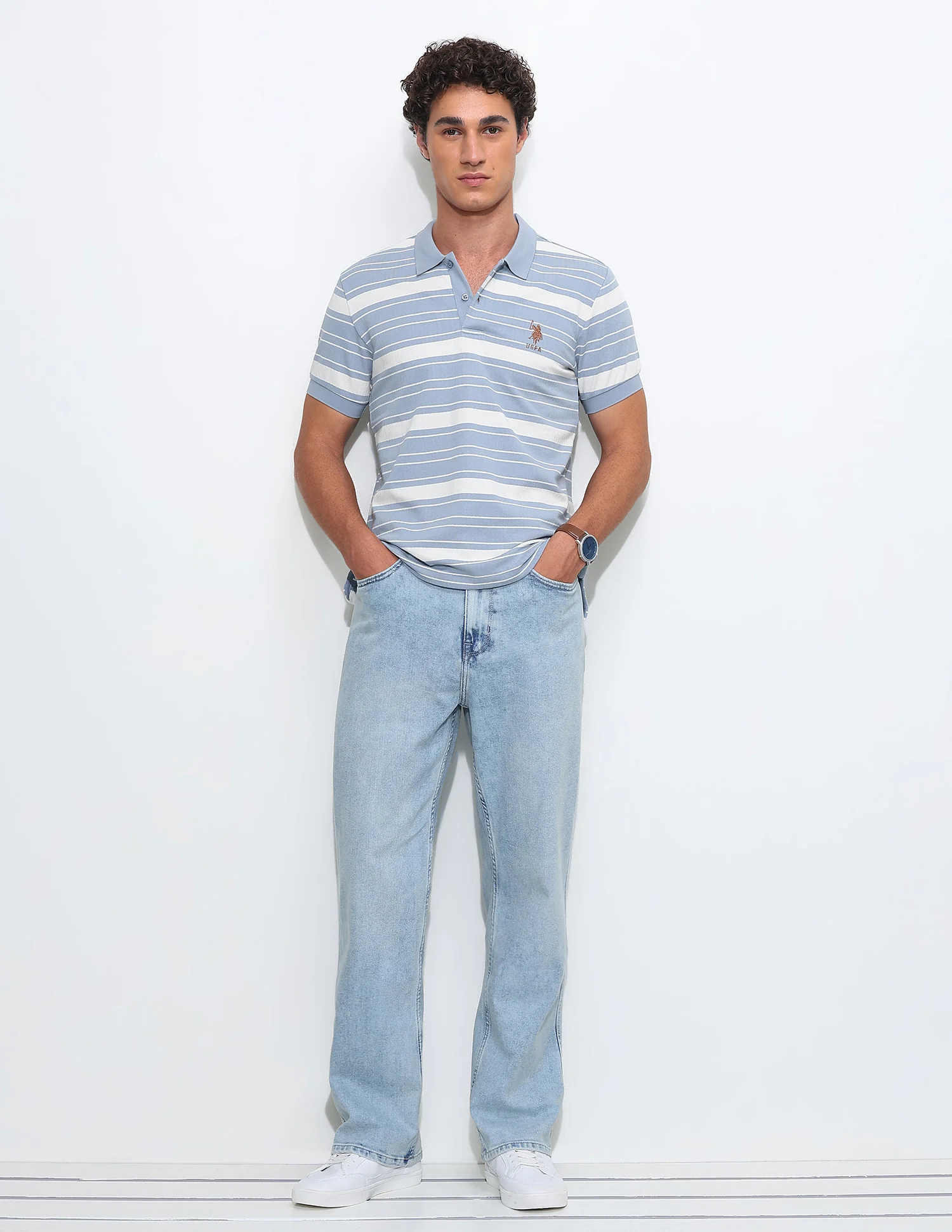 Horizontal Striped Slim Fit Polo Shirt - Image 3
