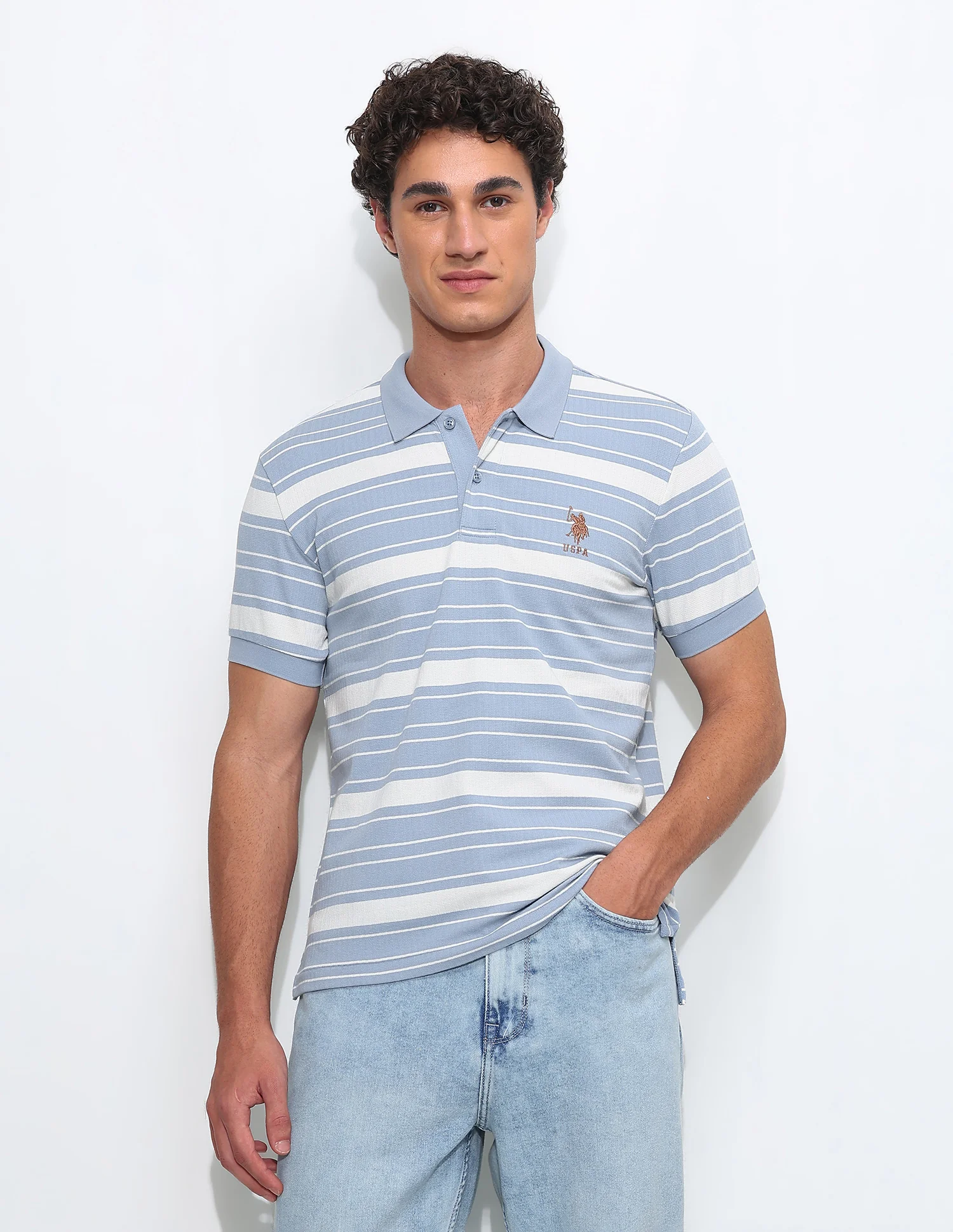 Horizontal Striped Slim Fit Polo Shirt - Image 6