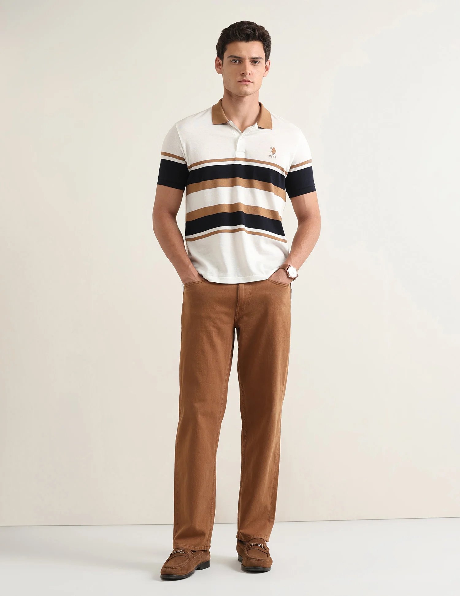 Horizontal Striped Slim Fit Polo Shirt - Image 3