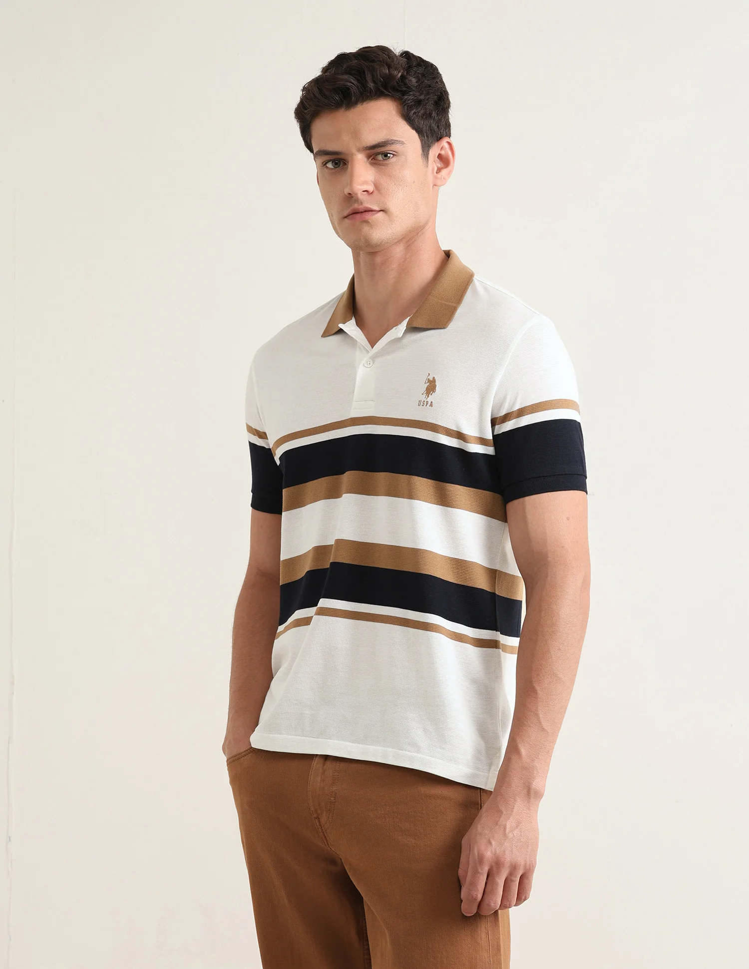 Horizontal Striped Slim Fit Polo Shirt - Image 4