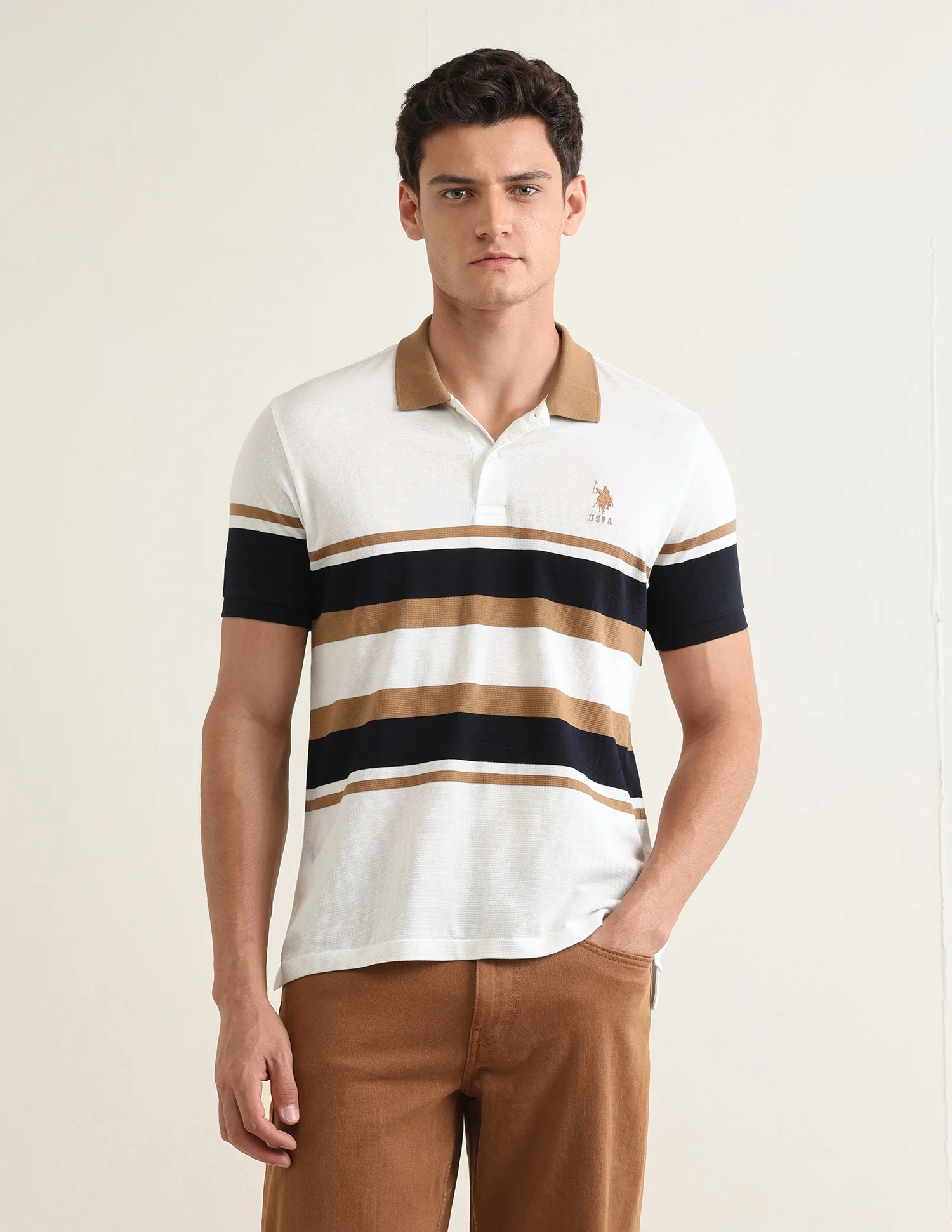 Horizontal Striped Slim Fit Polo Shirt - Image 6