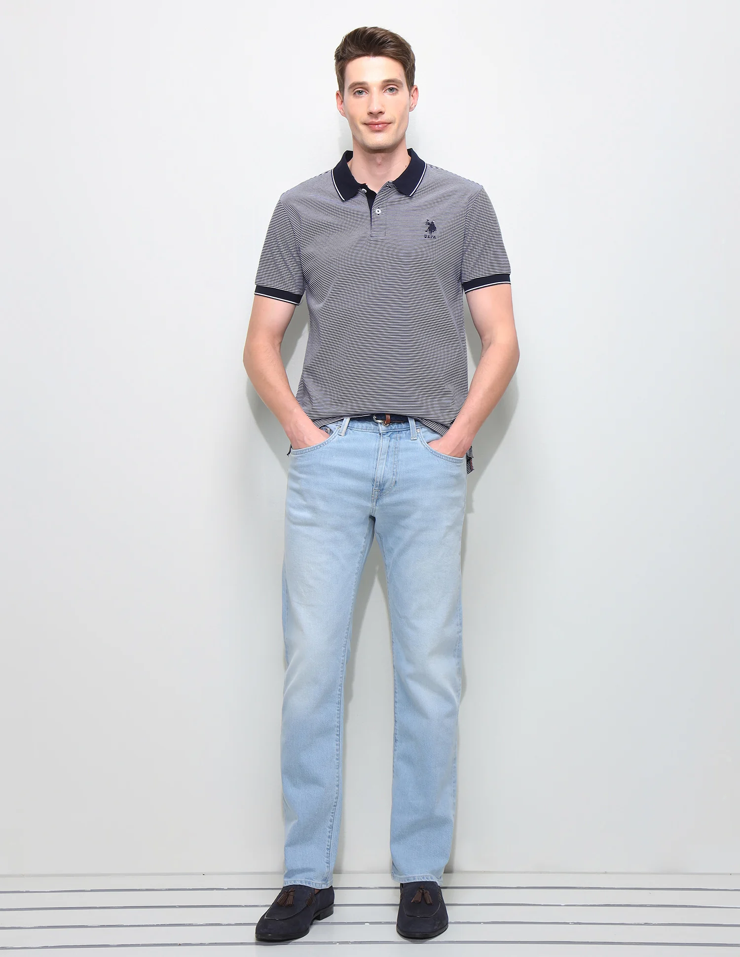Horizontal Striped Slim Fit Polo Shirt - Image 3