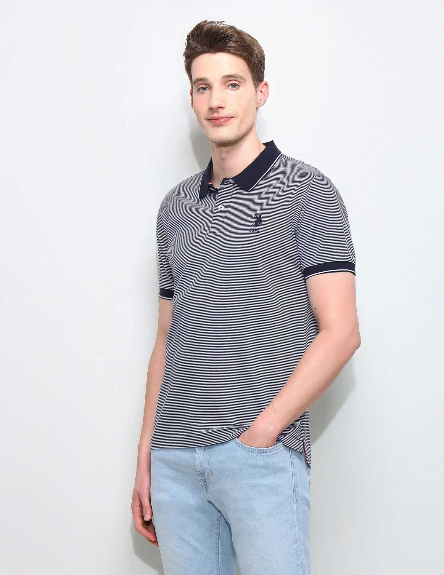 Horizontal Striped Slim Fit Polo Shirt - Image 4