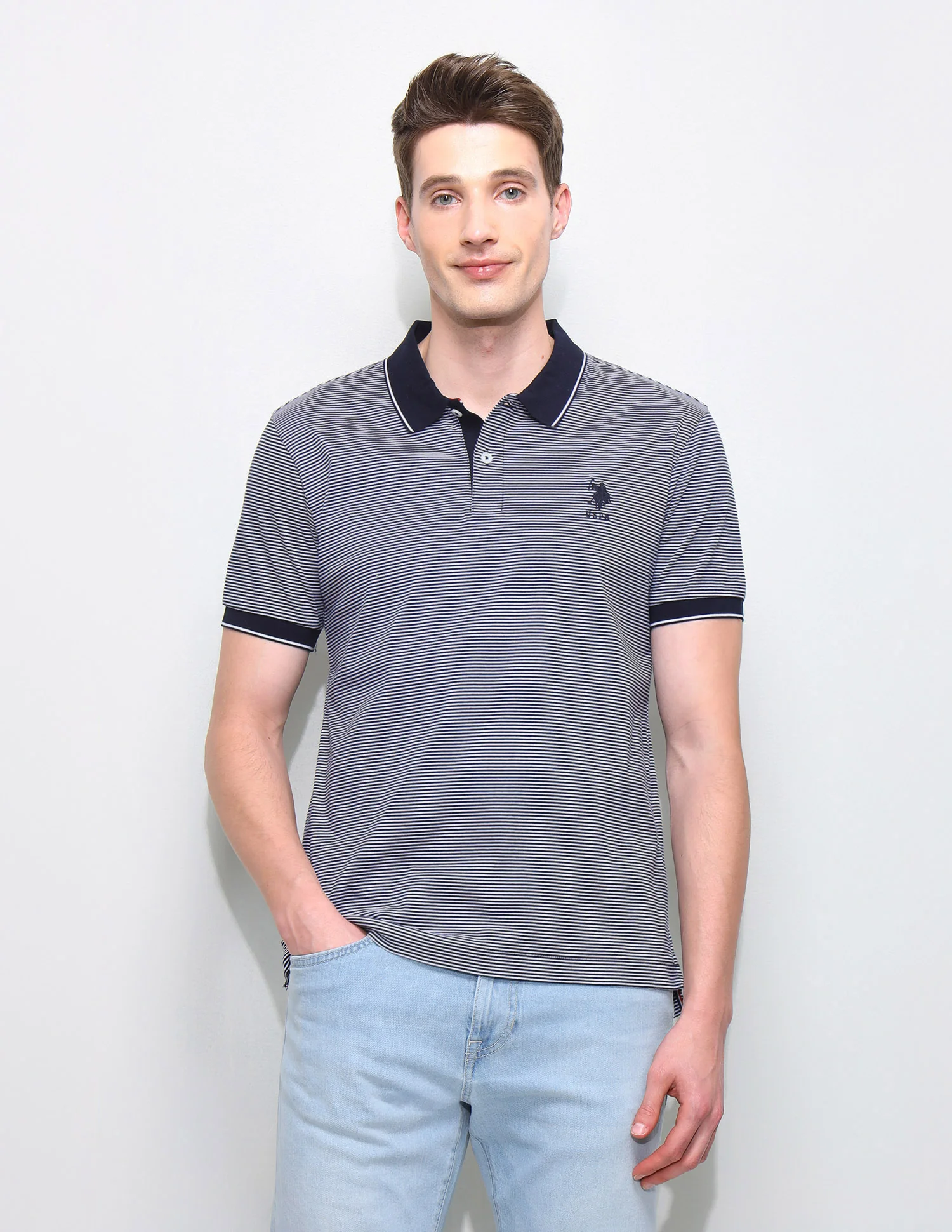 Horizontal Striped Slim Fit Polo Shirt - Image 6