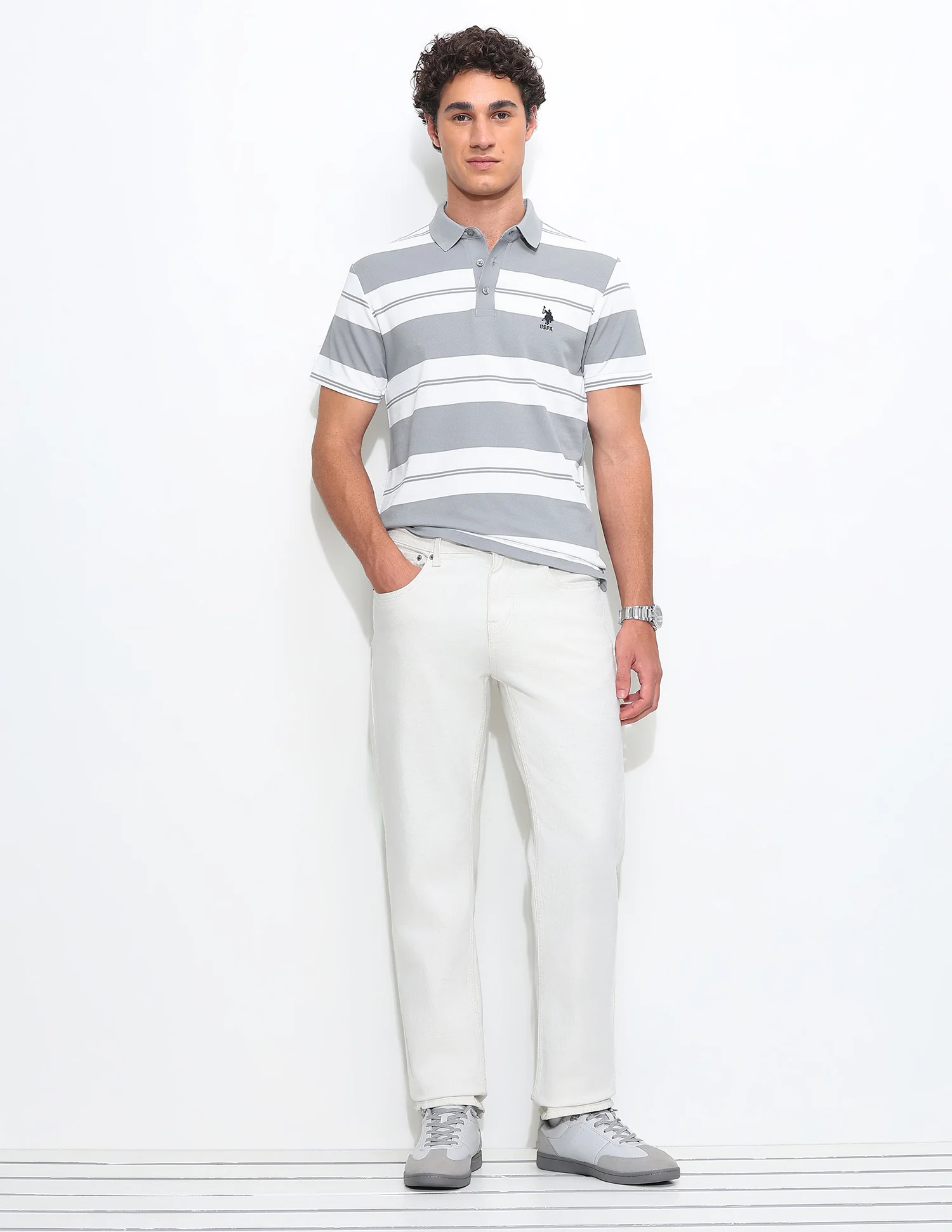 Horizontal Striped Slim Fit Polo Shirt - Image 3