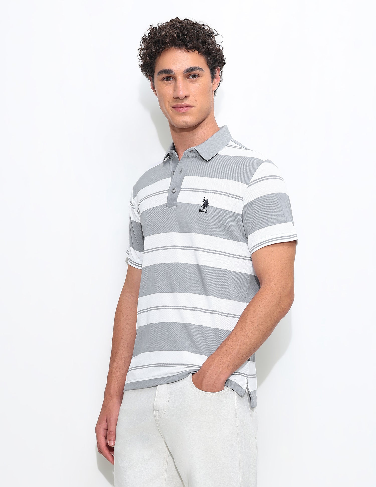 Horizontal Striped Slim Fit Polo Shirt - Image 4