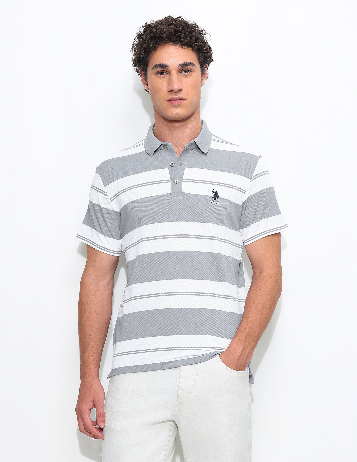 Horizontal Striped Slim Fit Polo Shirt - Image 6