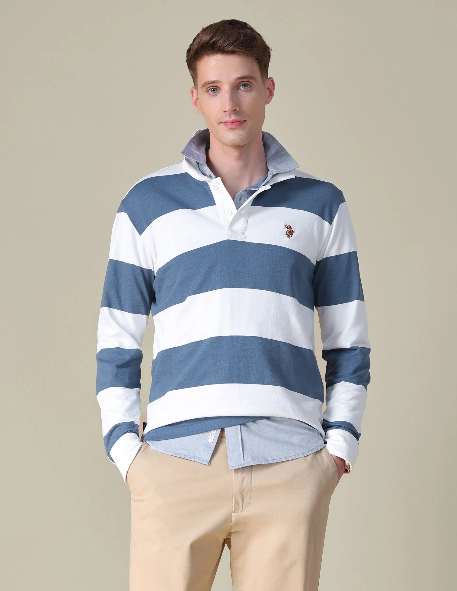 Horizontal Striped Slim Fit Polo Shirt - Image 2