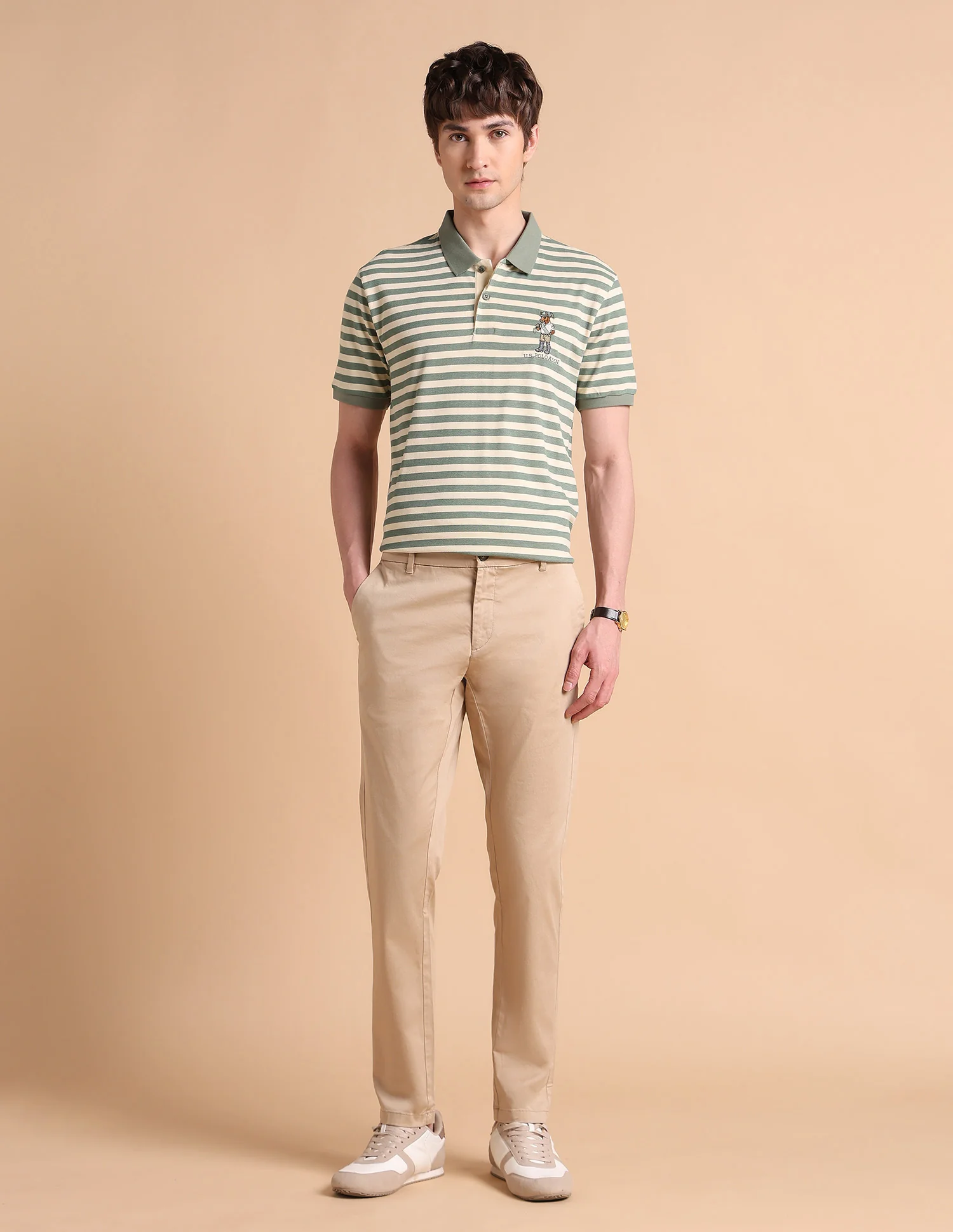 Horizontal Striped Slim Fit Polo Shirt - Image 3