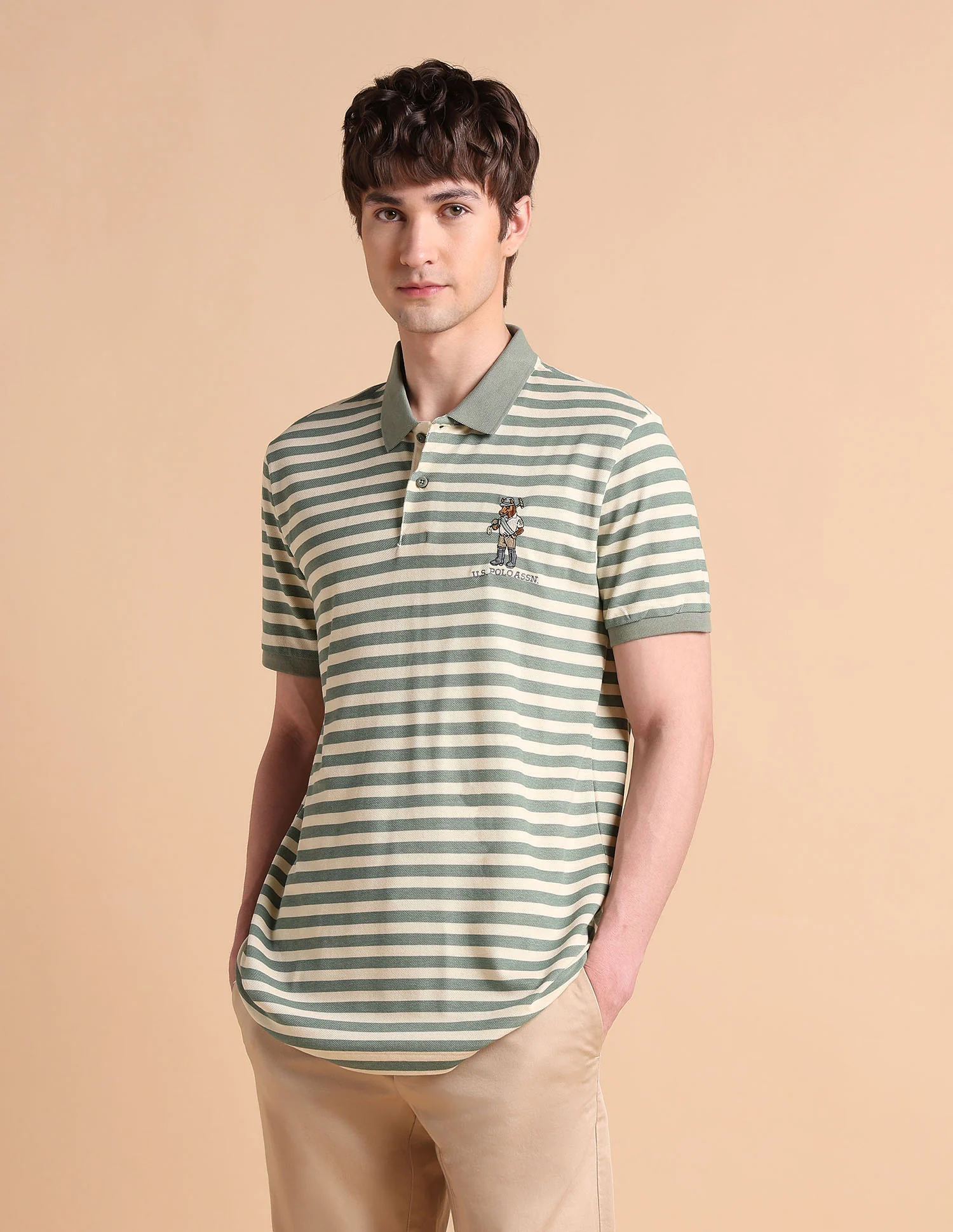 Horizontal Striped Slim Fit Polo Shirt - Image 4
