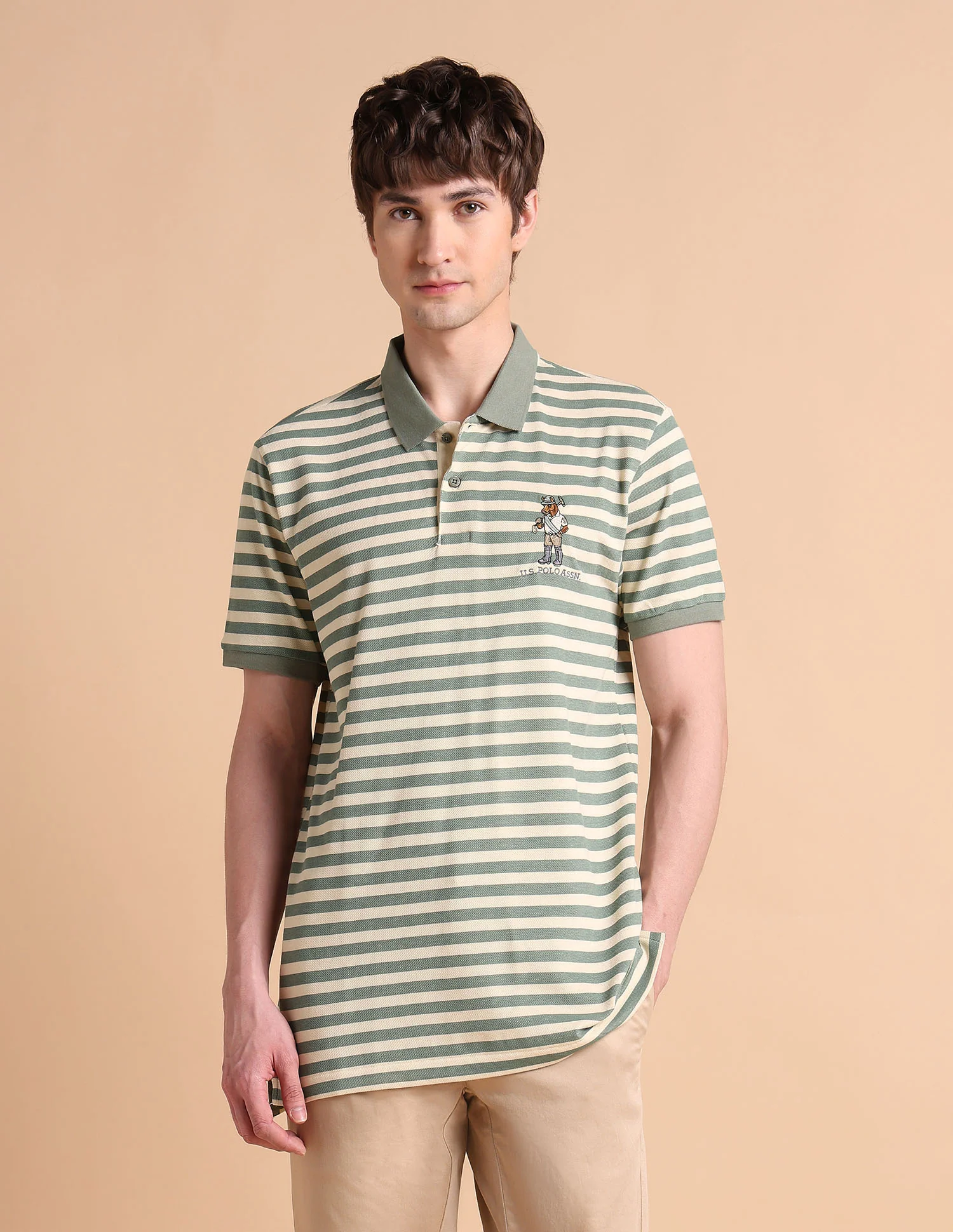 Horizontal Striped Slim Fit Polo Shirt - Image 6