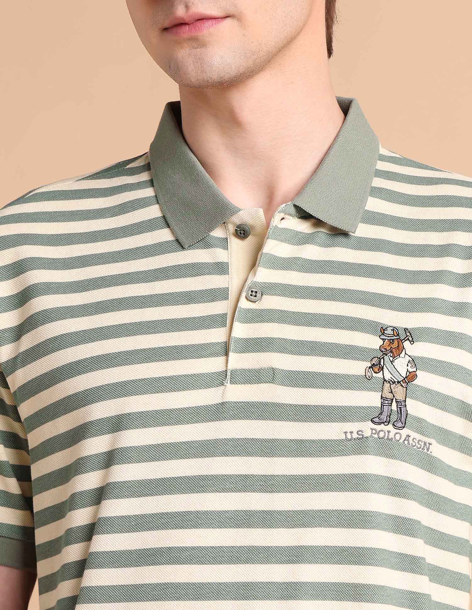 Horizontal Striped Slim Fit Polo Shirt - Image 7