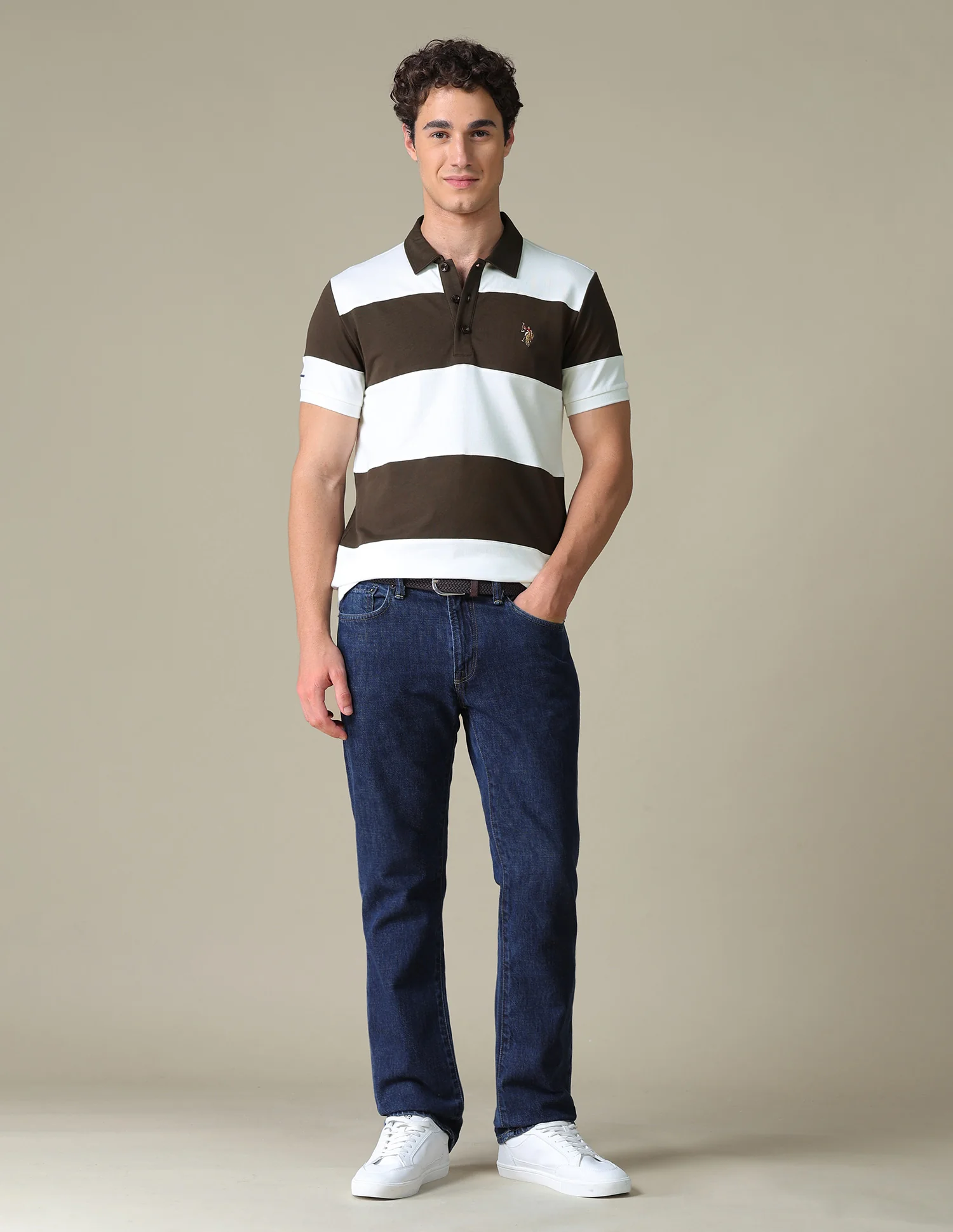 Horizontal Striped Slim Fit Polo Shirt - Image 3