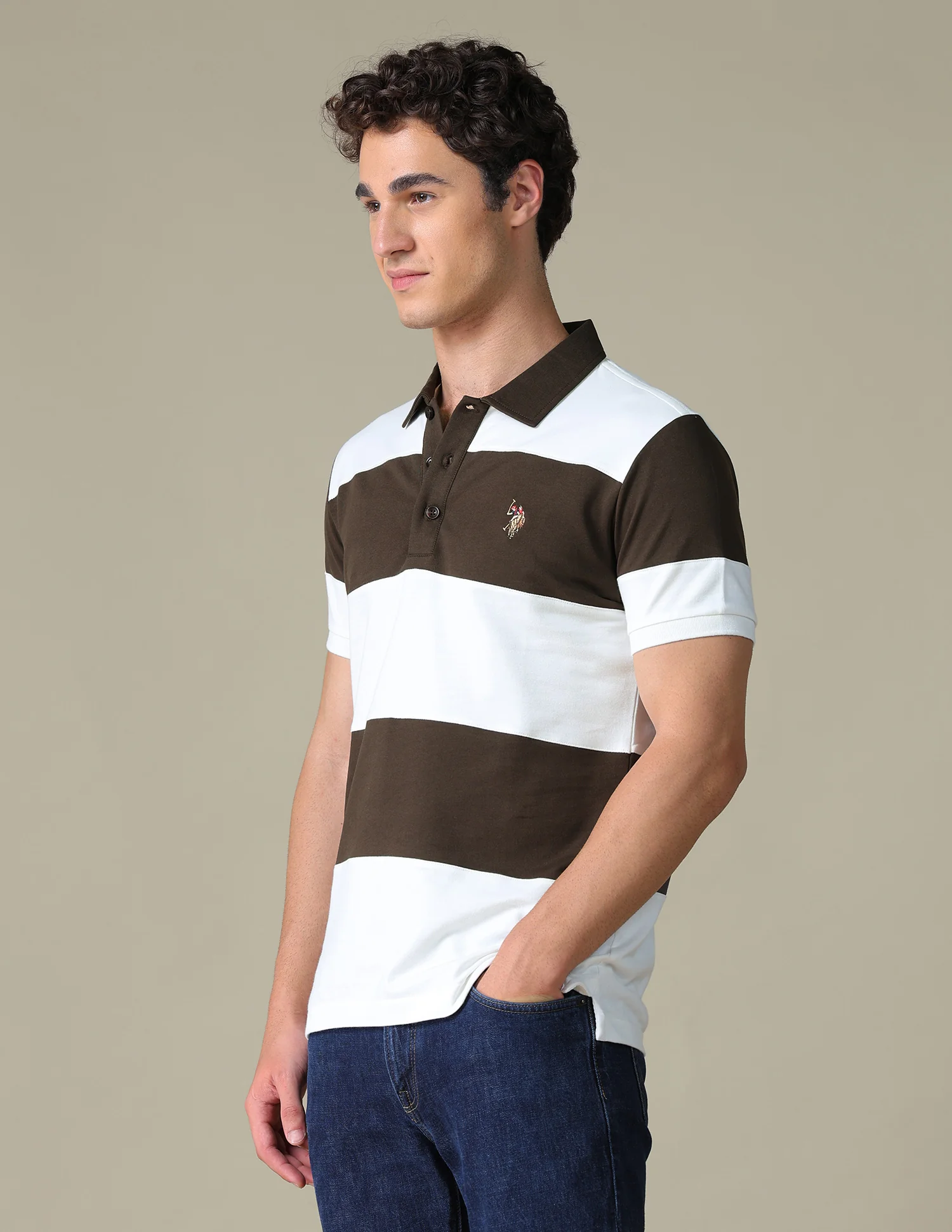 Horizontal Striped Slim Fit Polo Shirt - Image 4