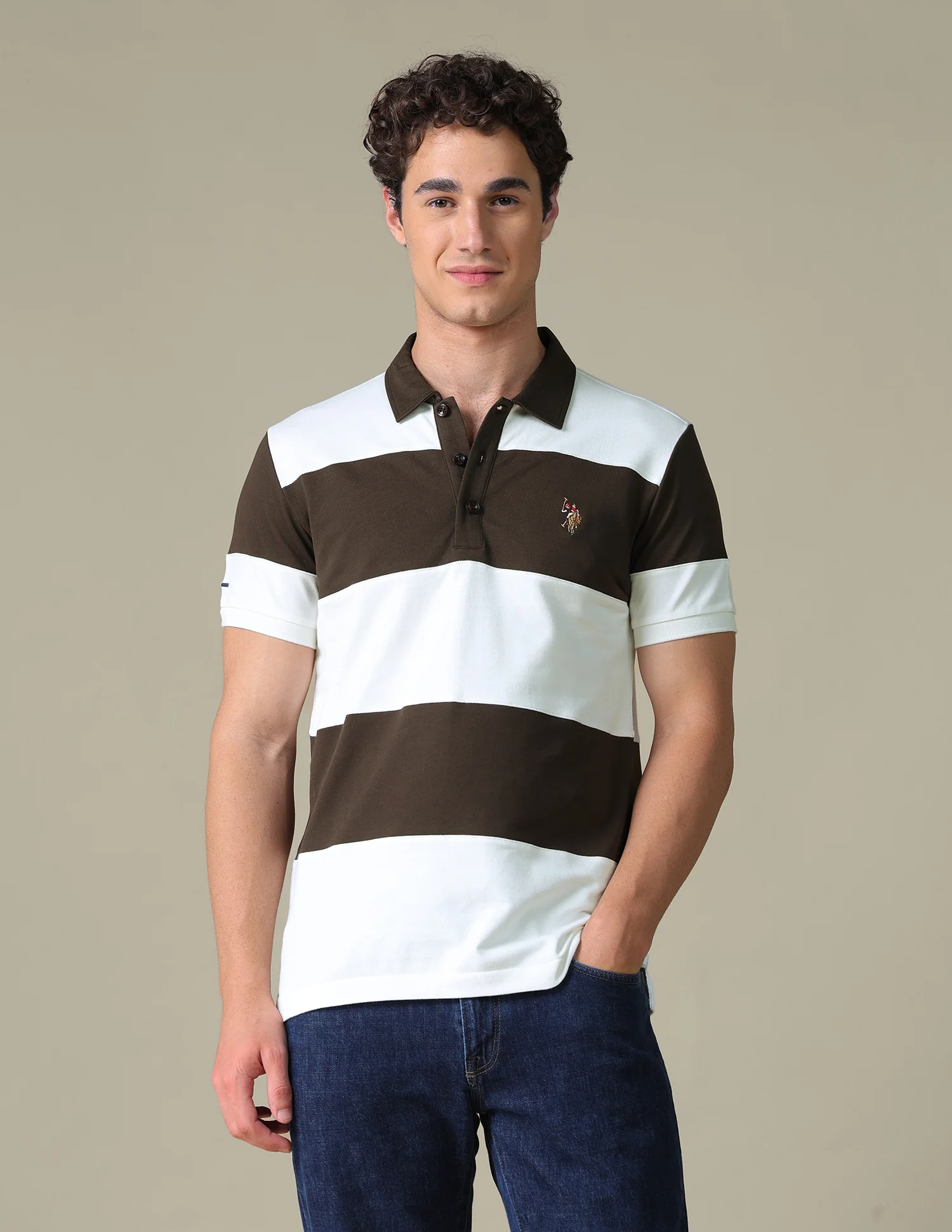Horizontal Striped Slim Fit Polo Shirt - Image 6