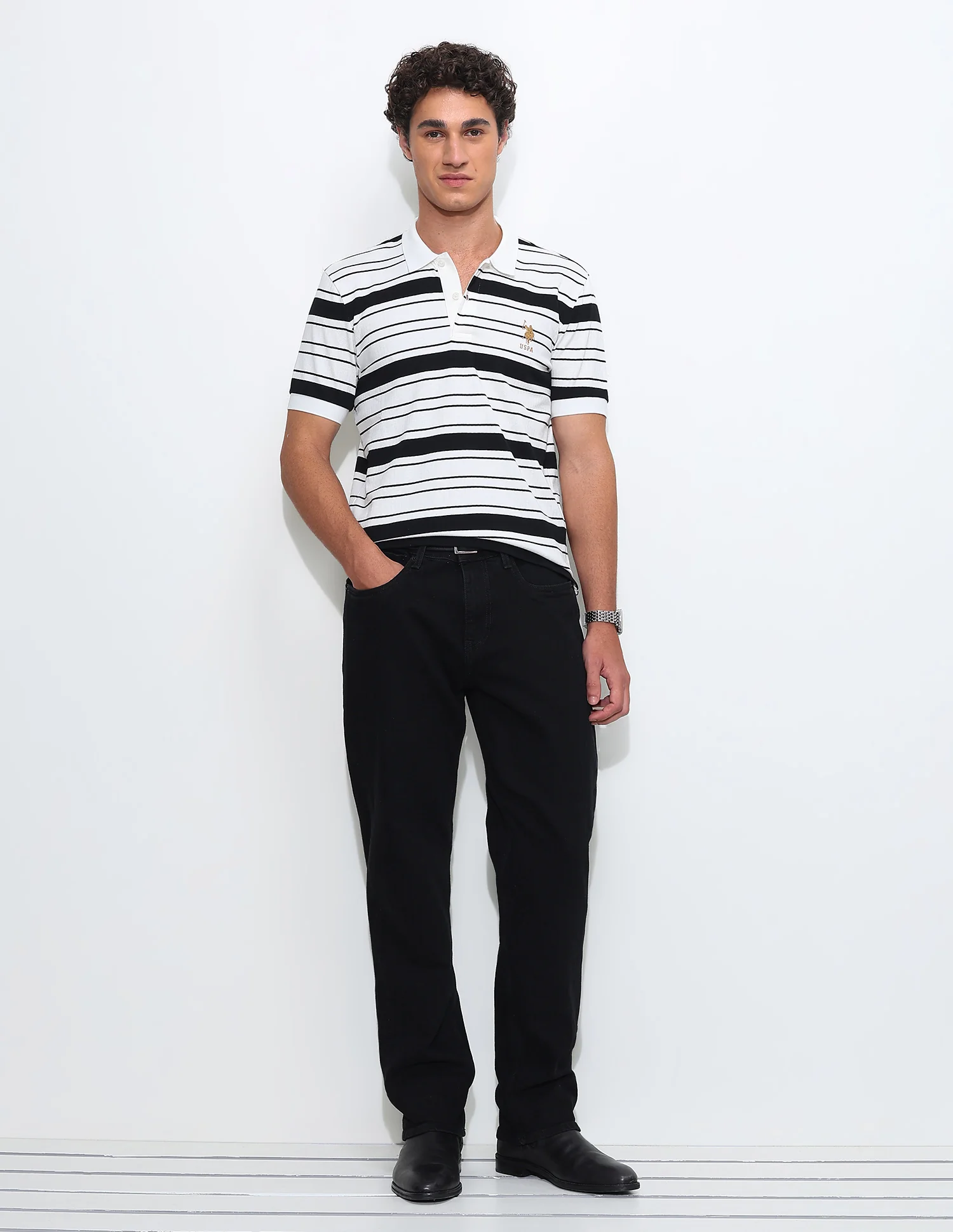 Horizontal Striped Slim Fit Polo Shirt - Image 3