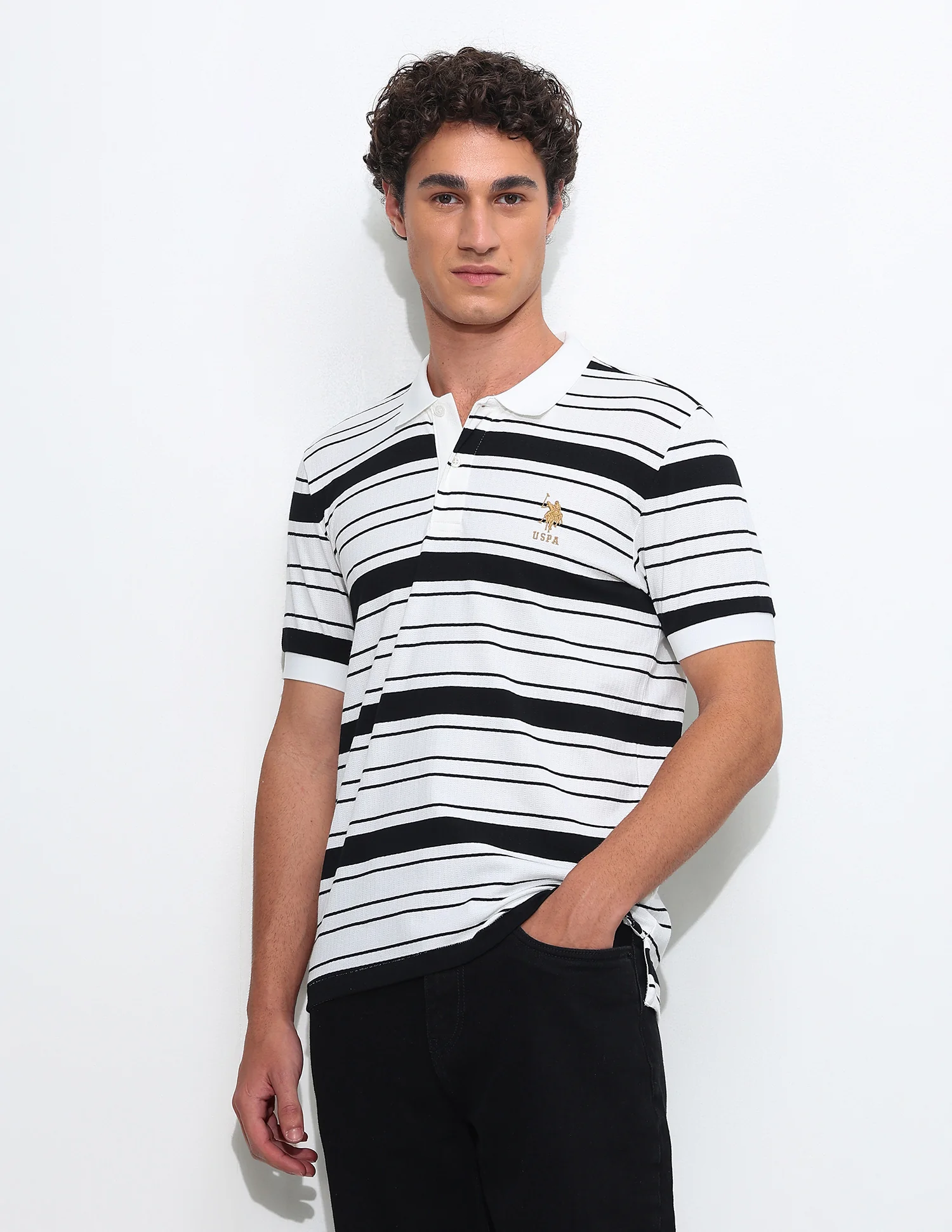 Horizontal Striped Slim Fit Polo Shirt - Image 4