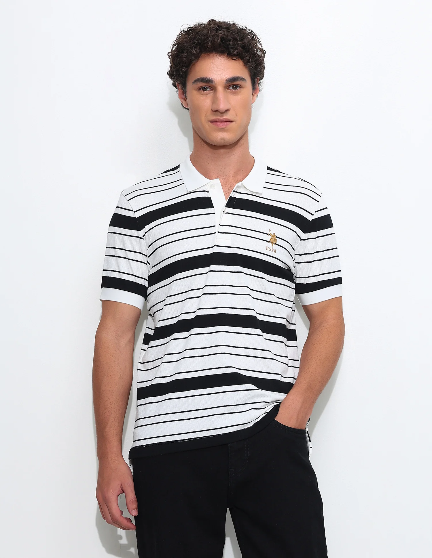Horizontal Striped Slim Fit Polo Shirt - Image 6