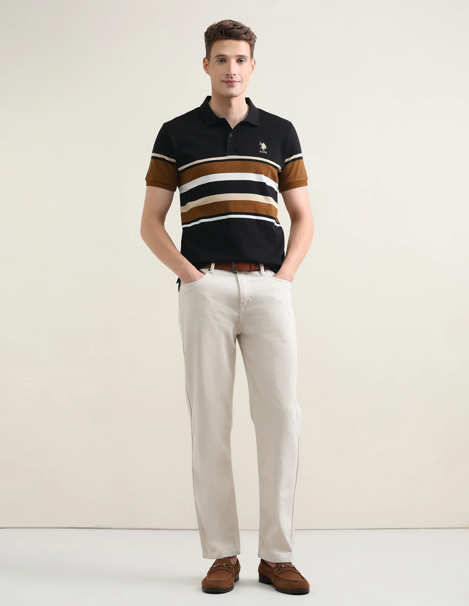 Horizontal Striped Slim Fit Polo Shirt - Image 3