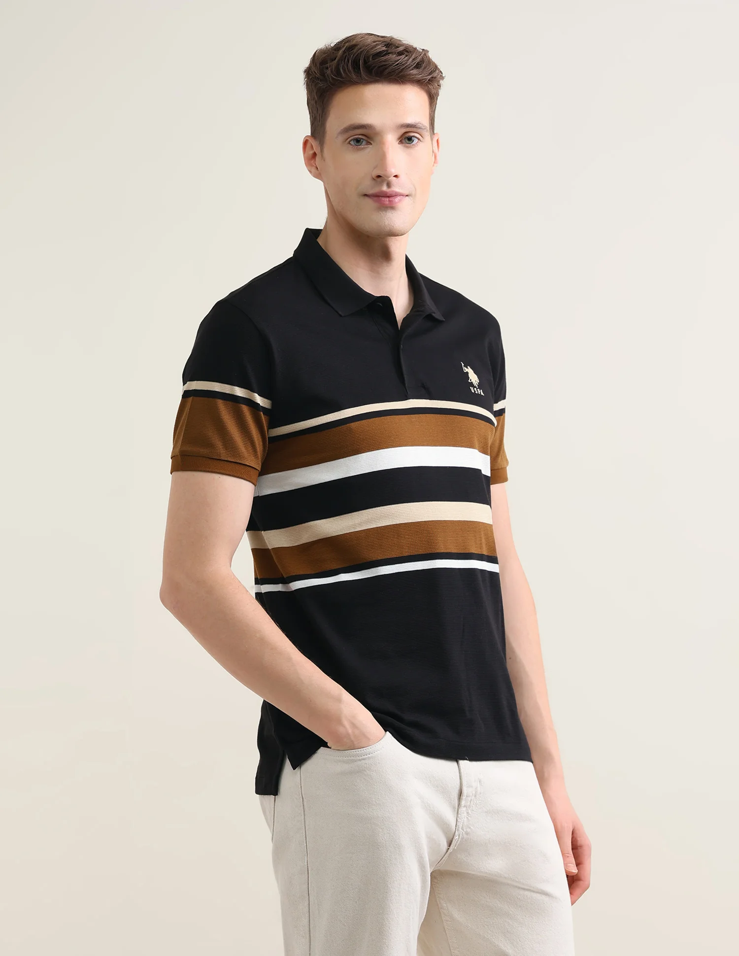 Horizontal Striped Slim Fit Polo Shirt - Image 4