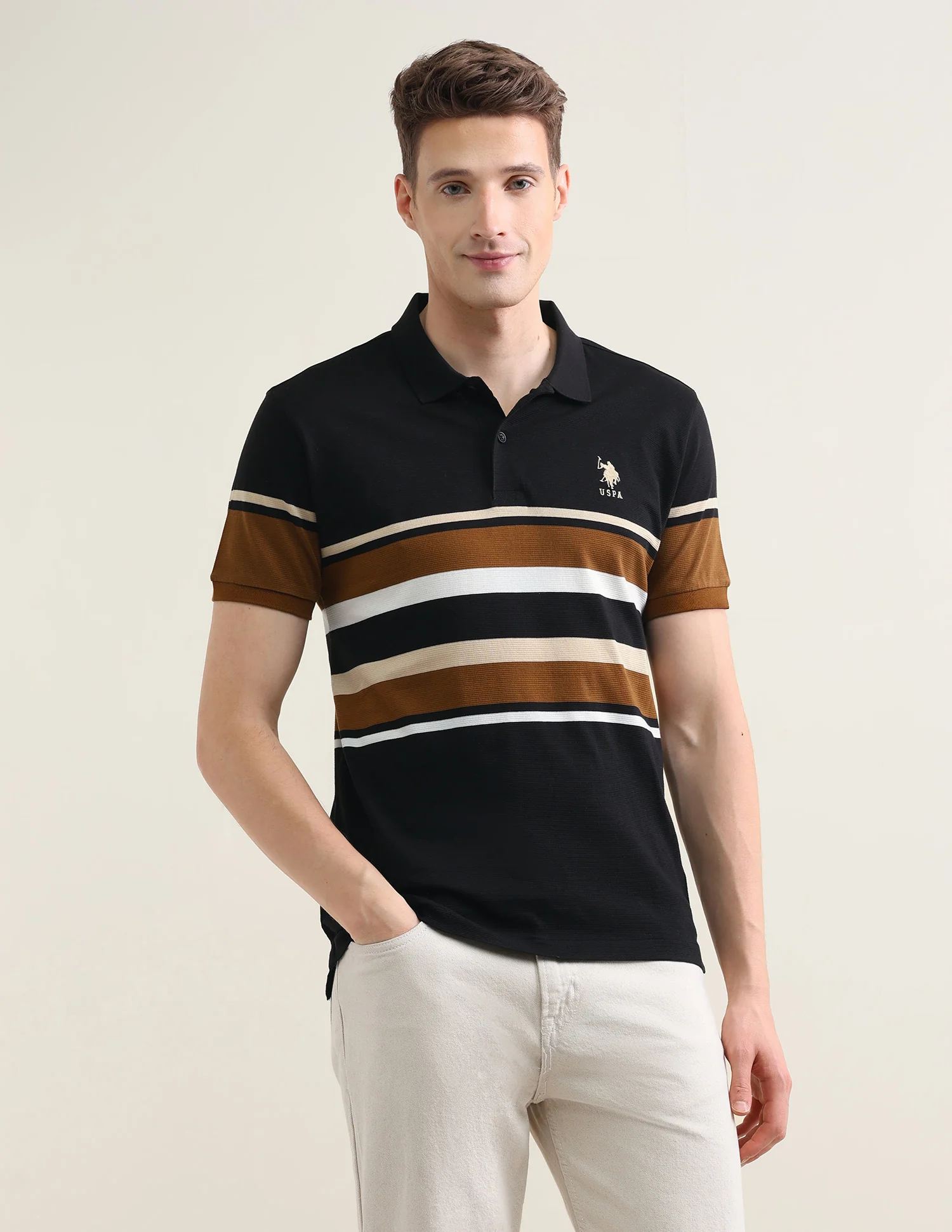 Horizontal Striped Slim Fit Polo Shirt - Image 6