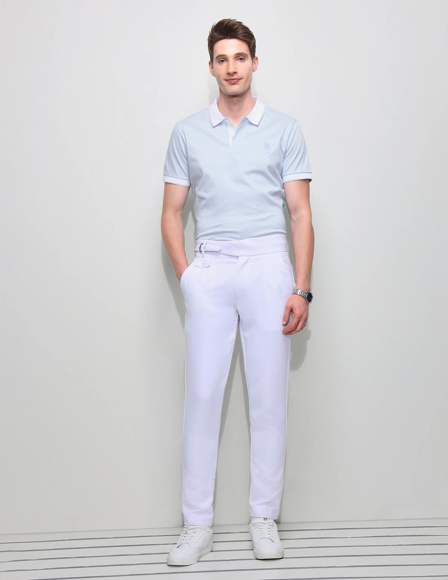 Horizontal Striped Slim Fit Polo Shirt - Image 3