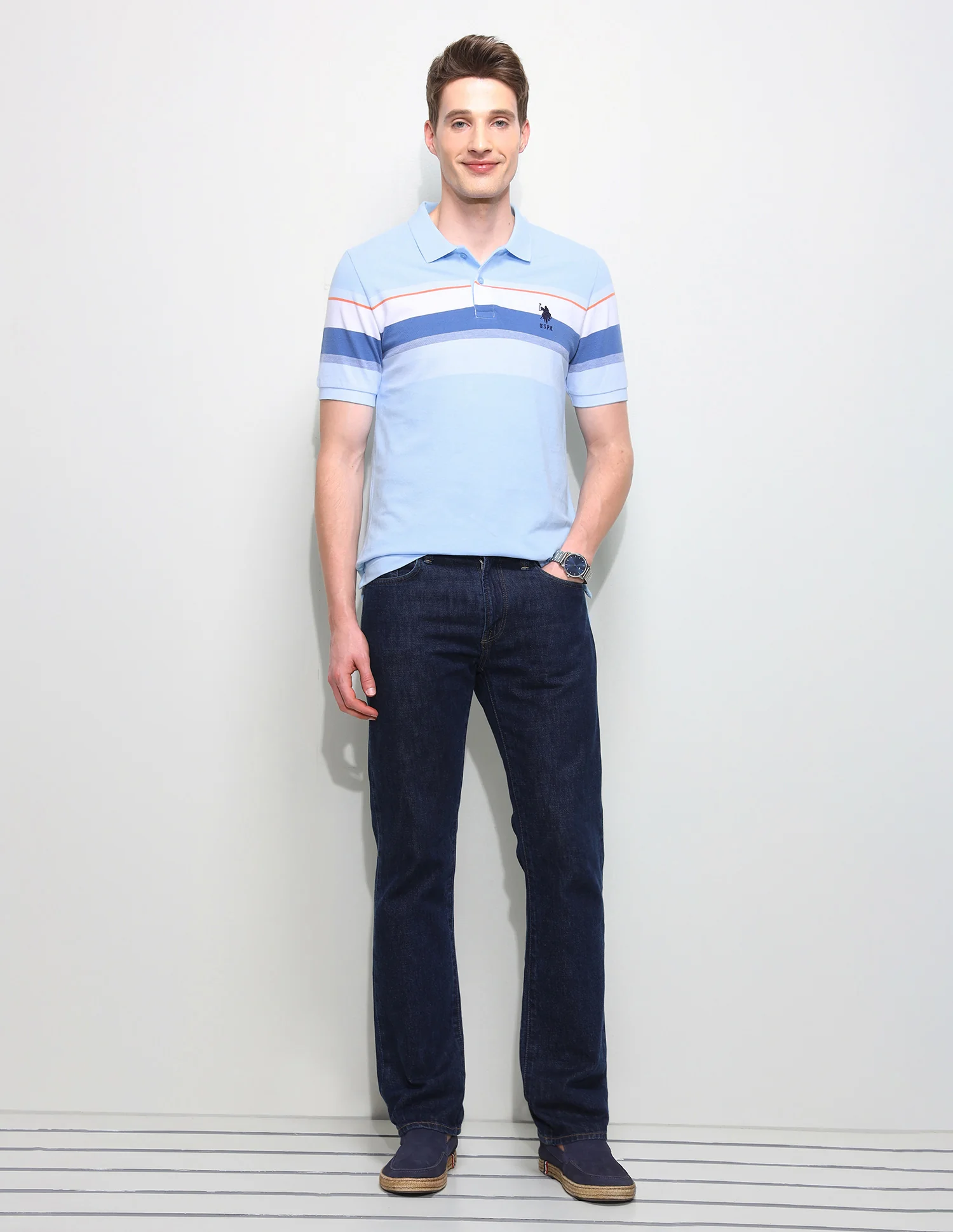 Horizontal Striped Slim Fit Polo Shirt - Image 3