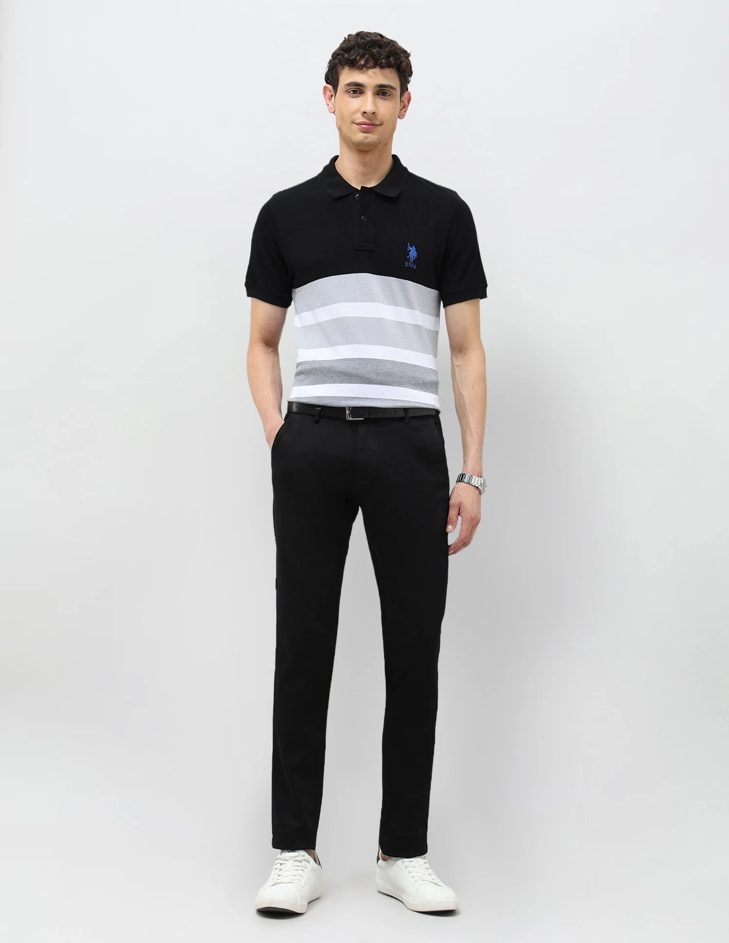 Horizontal Striped Slim Fit Polo shirt - Image 3