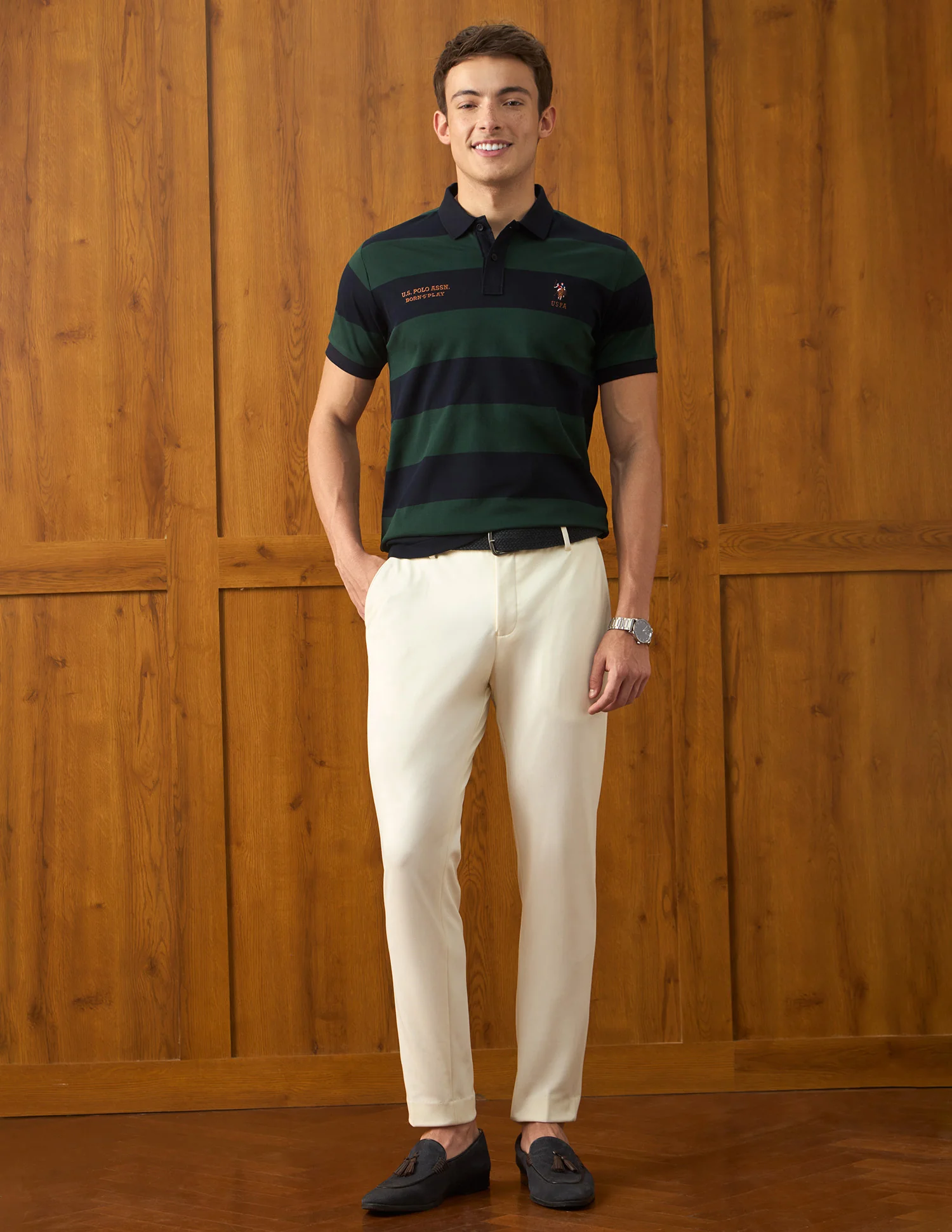 Horizontal Striped Slim Fit Polo Shirt - Image 3