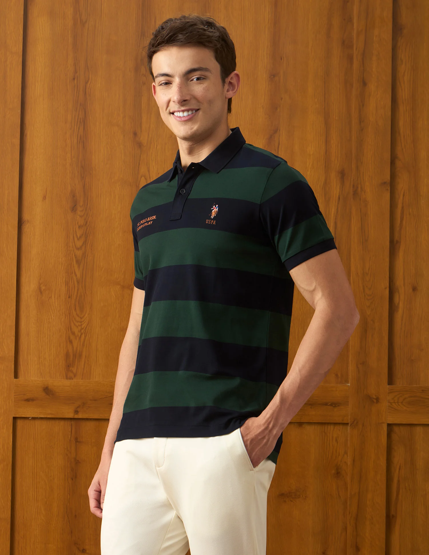 Horizontal Striped Slim Fit Polo Shirt - Image 4