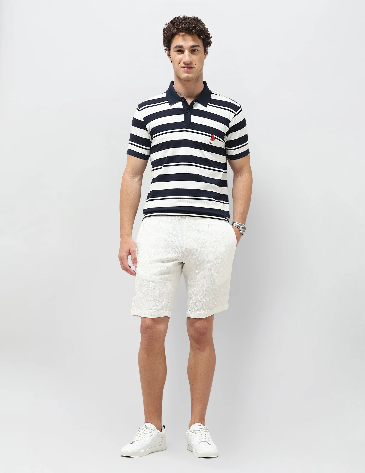 Horizontal Striped Slim Fit Polo Shirt - Image 3