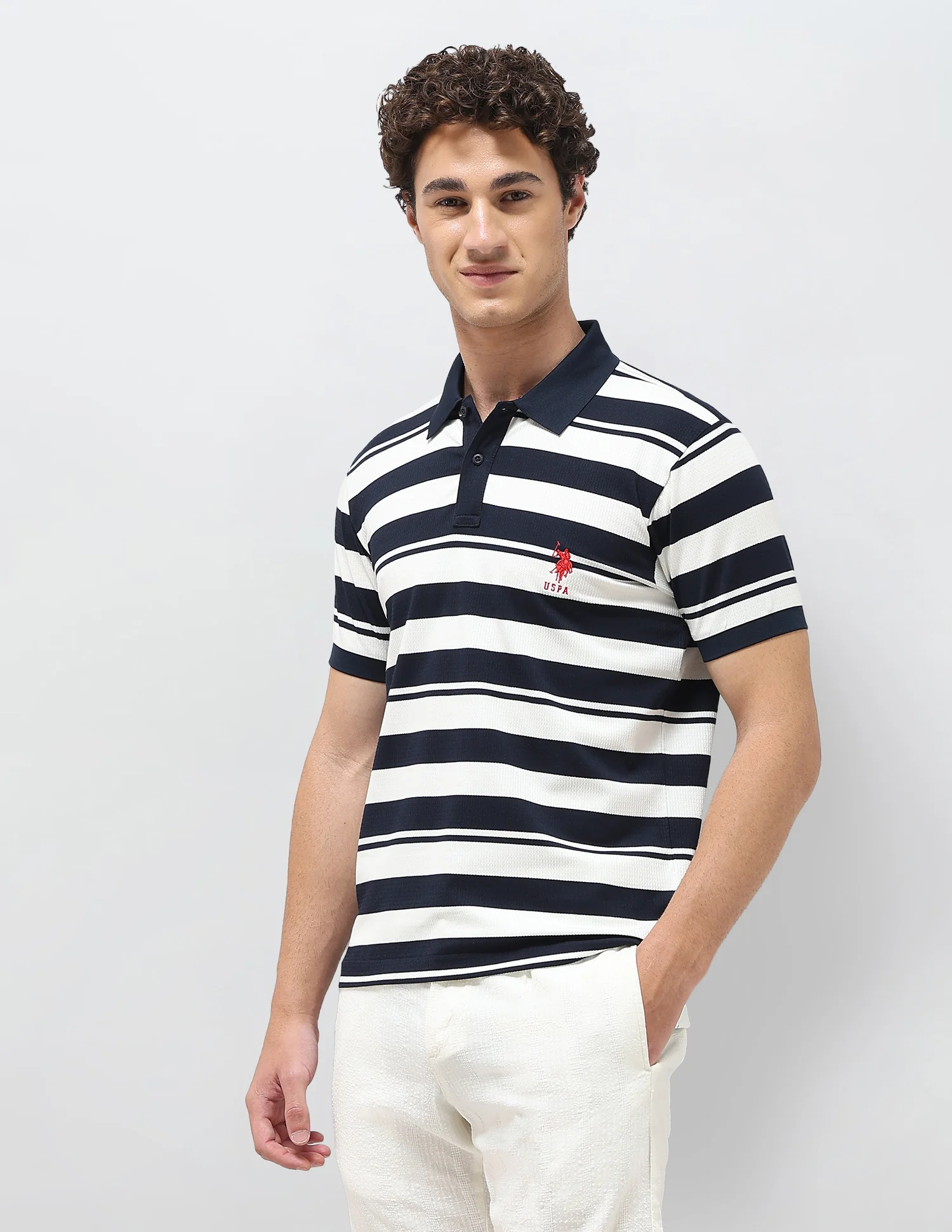 Horizontal Striped Slim Fit Polo Shirt - Image 4