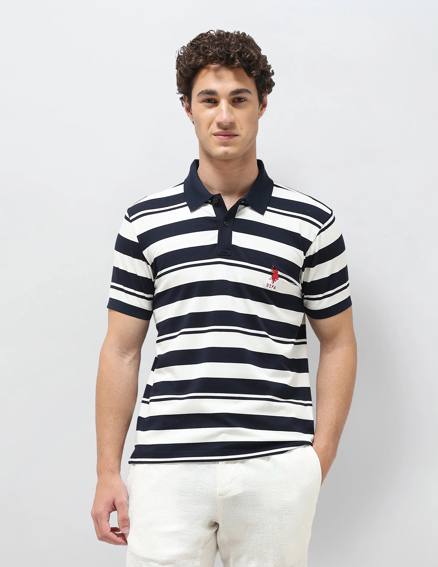 Horizontal Striped Slim Fit Polo Shirt - Image 6