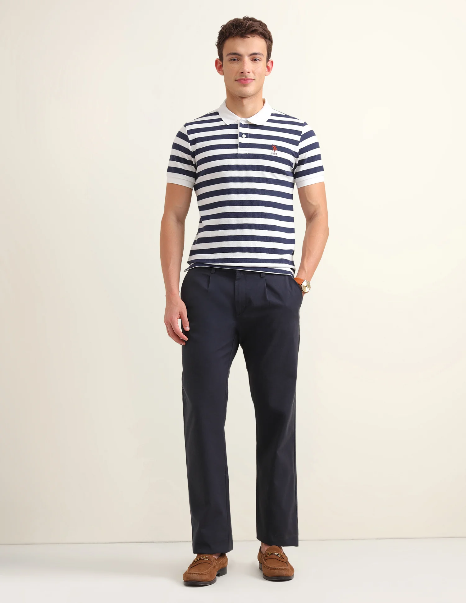 Horizontal Striped Slim Fit Polo Shirt - Image 3