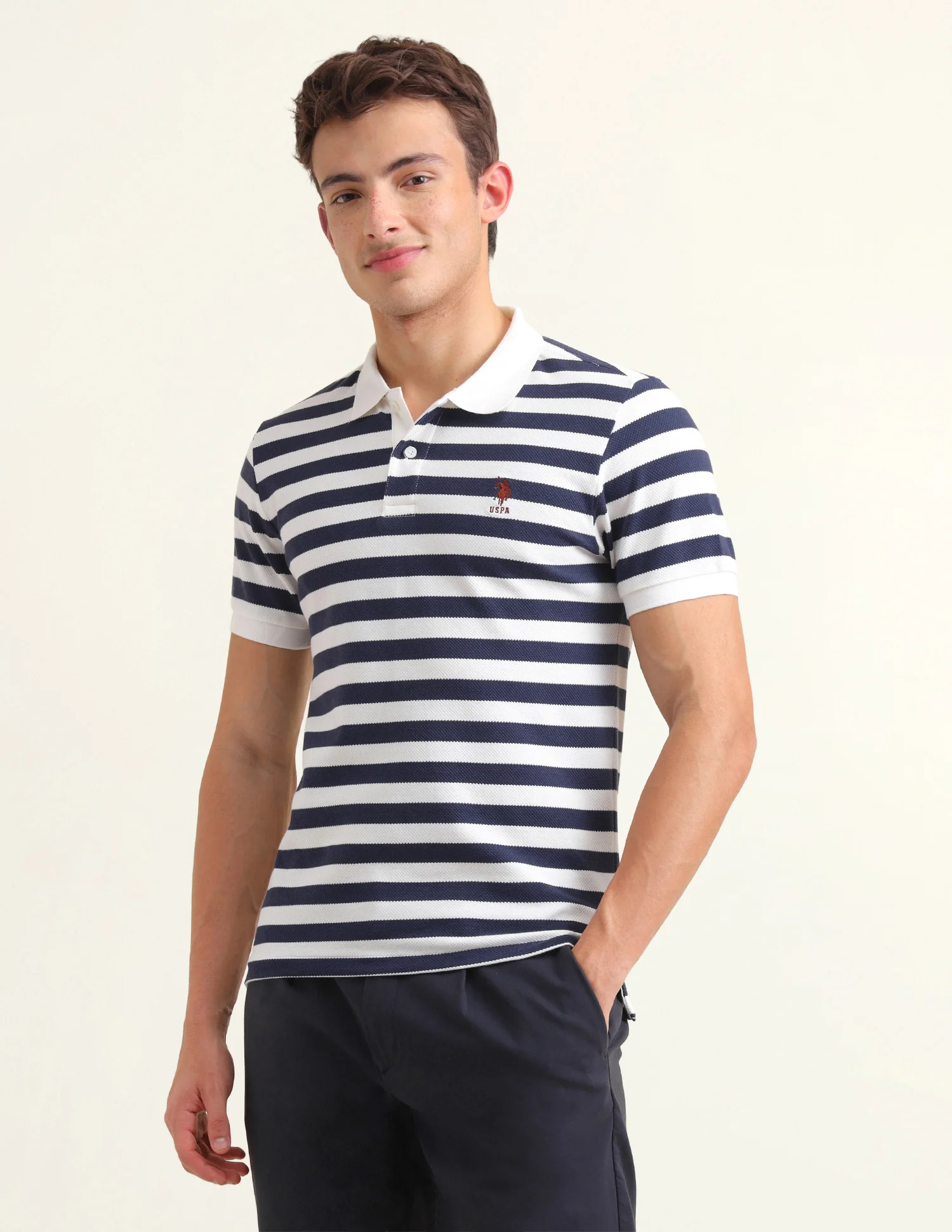 Horizontal Striped Slim Fit Polo Shirt - Image 4