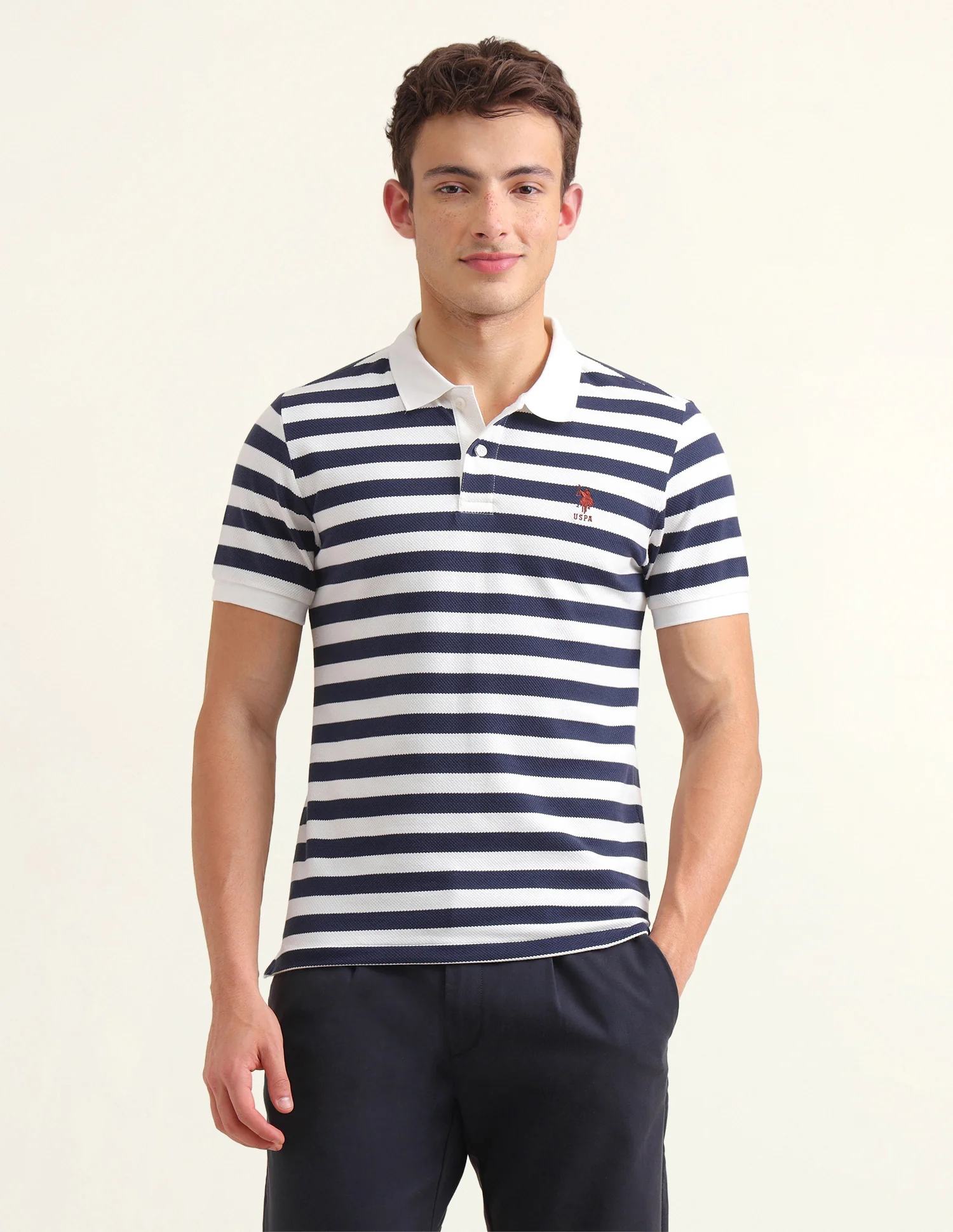 Horizontal Striped Slim Fit Polo Shirt - Image 6