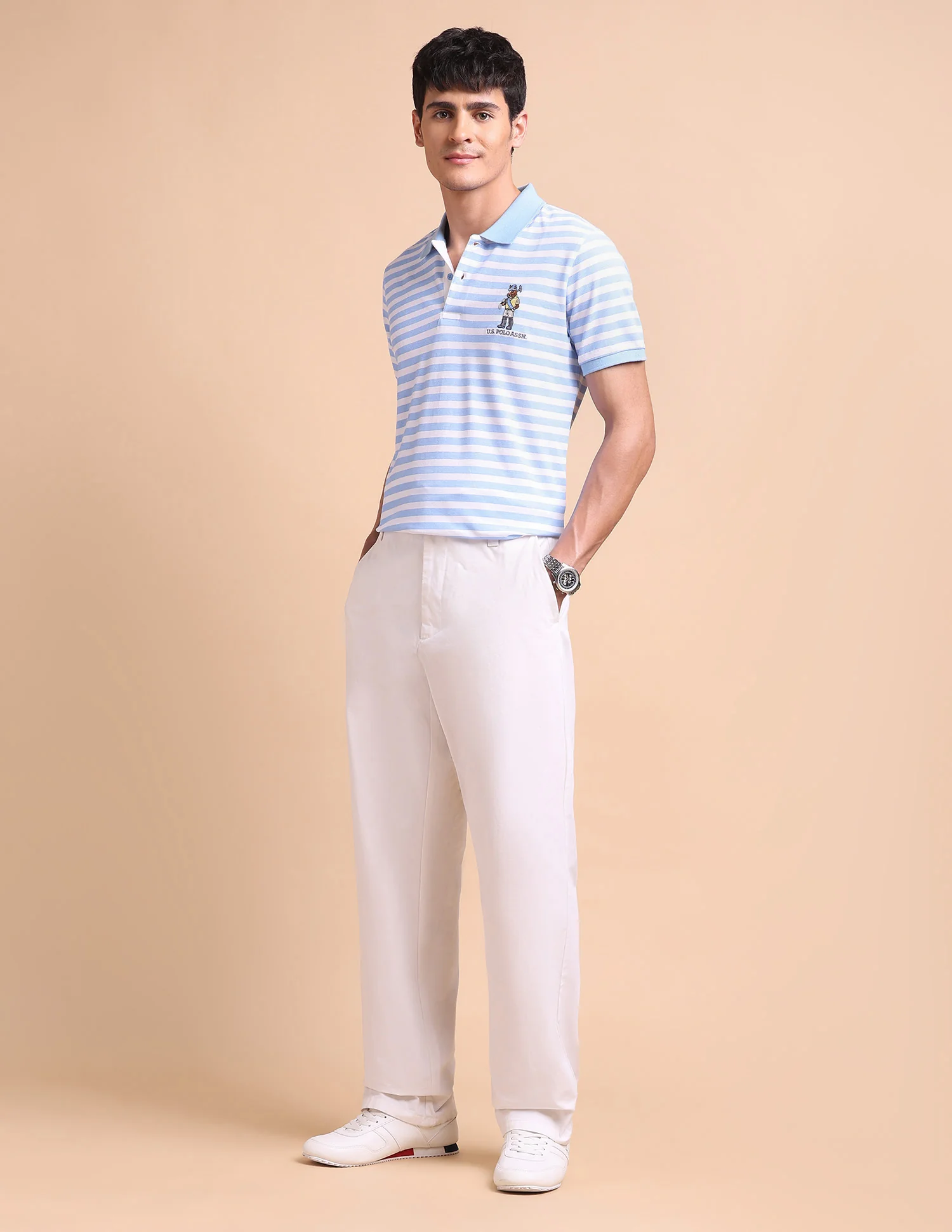 Horizontal Striped Slim Fit Polo Shirt - Image 4