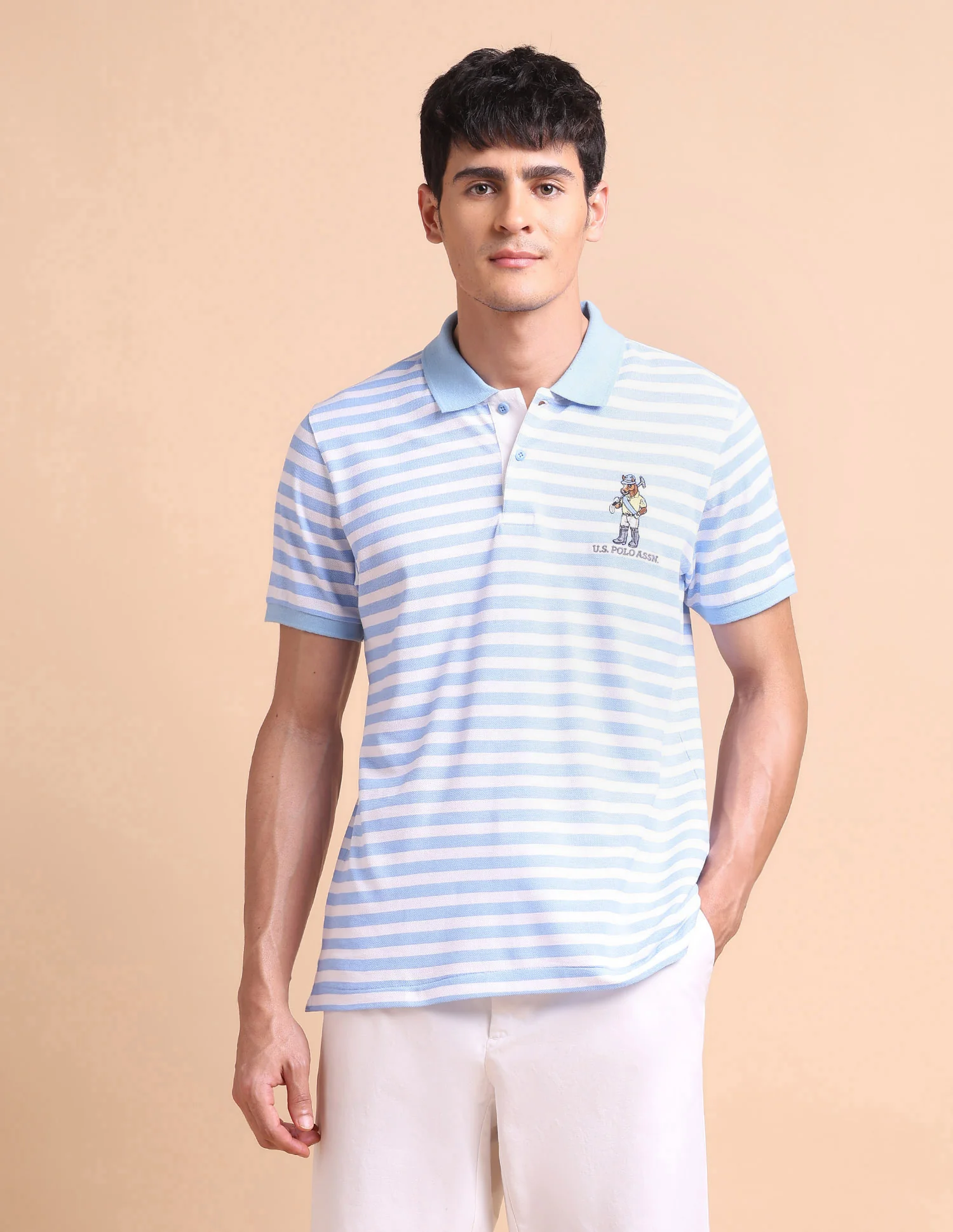 Horizontal Striped Slim Fit Polo Shirt - Image 6
