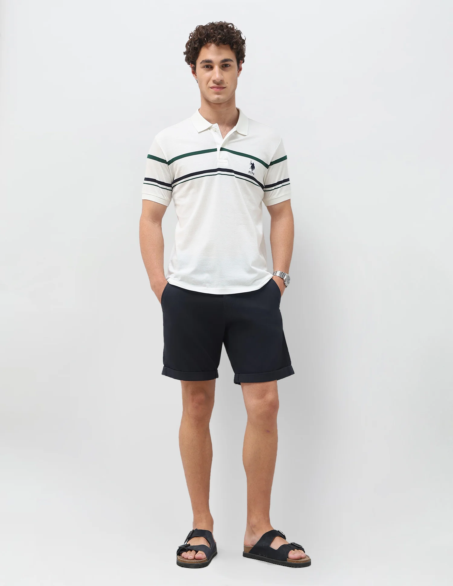 Horizontal Striped Slim Fit Polo Shirt - Image 3