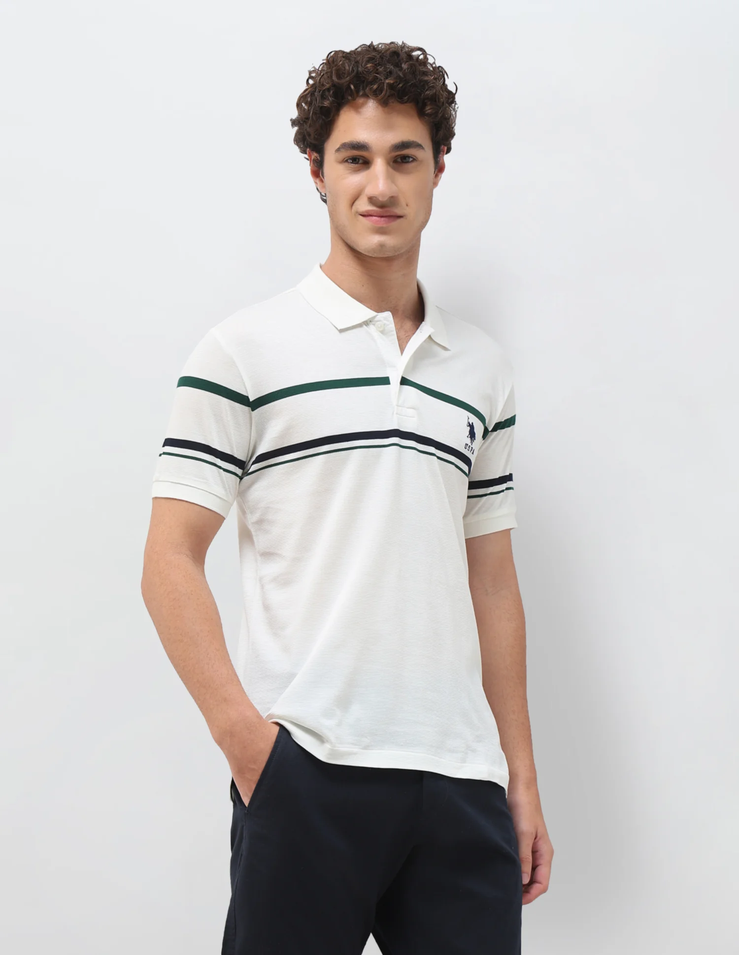 Horizontal Striped Slim Fit Polo Shirt - Image 4