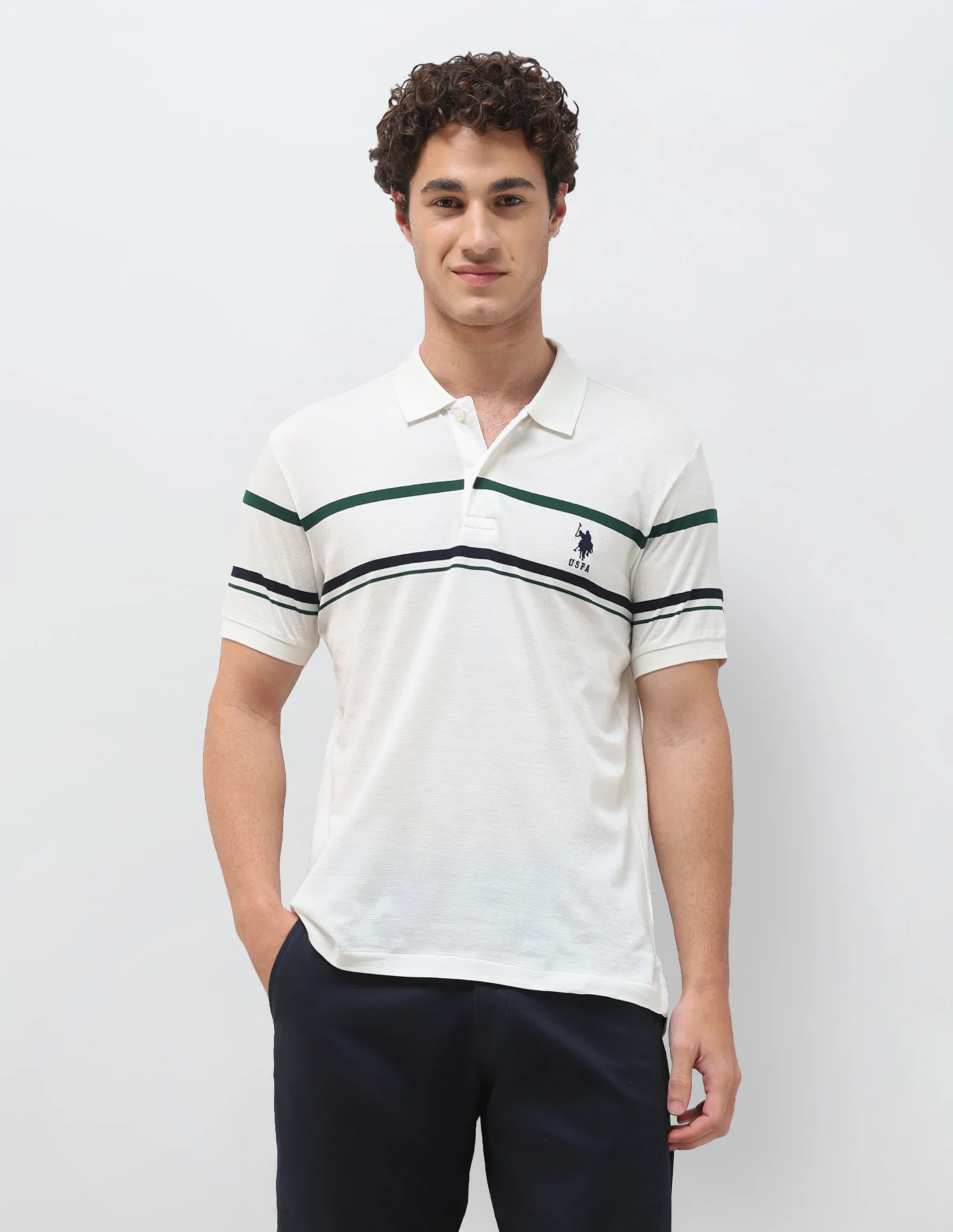 Horizontal Striped Slim Fit Polo Shirt - Image 6