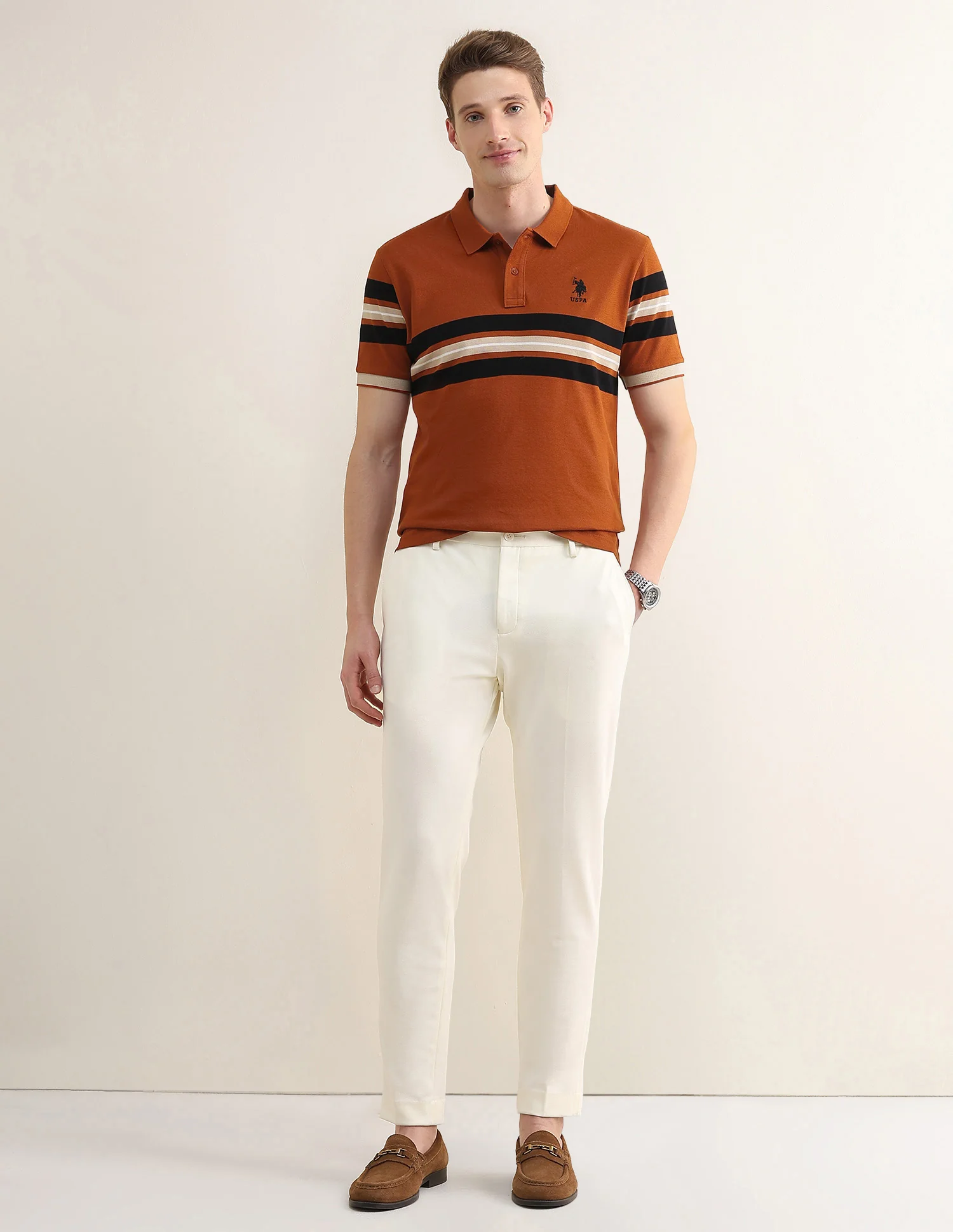 Horizontal Striped Slim Fit Polo Shirt - Image 3