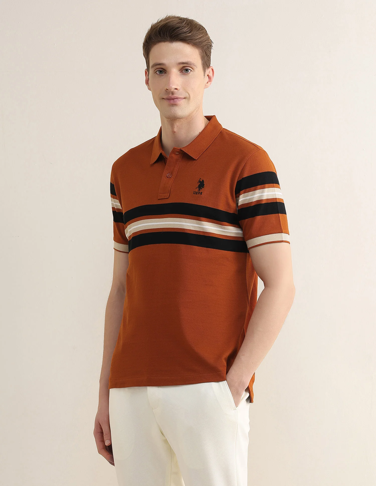 Horizontal Striped Slim Fit Polo Shirt - Image 4