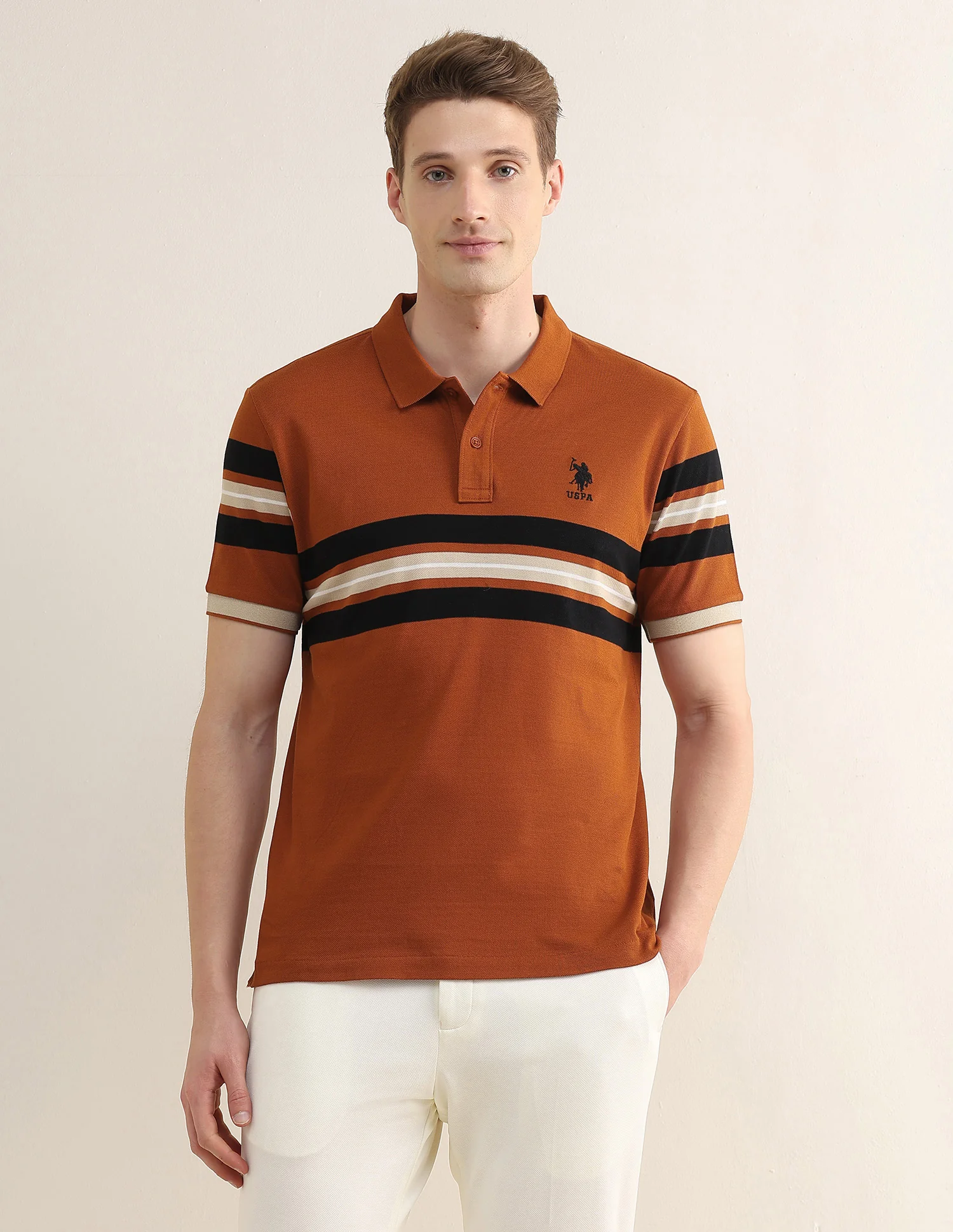 Horizontal Striped Slim Fit Polo Shirt - Image 6