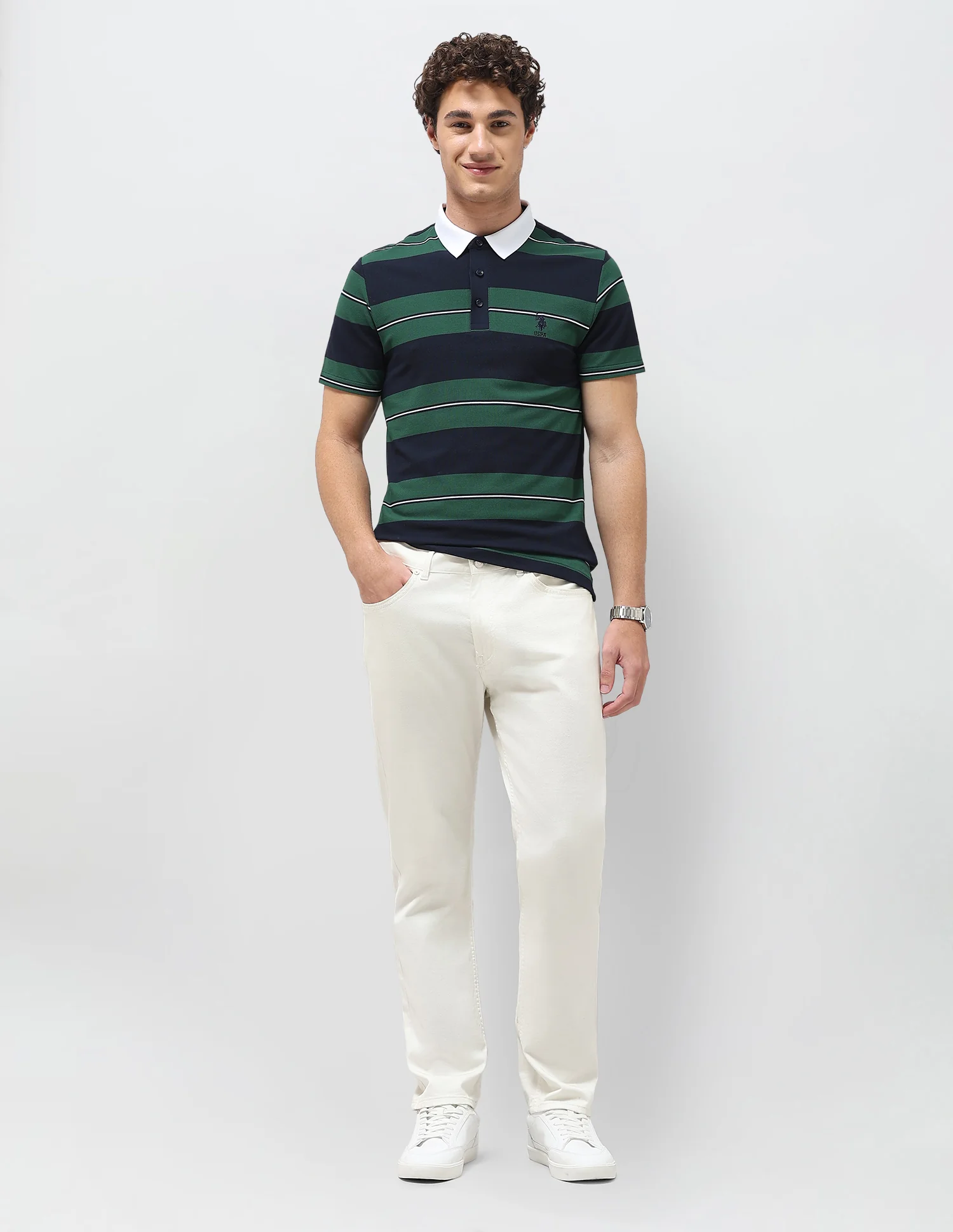 Horizontal Striped Slim Fit Polo Shirt - Image 3