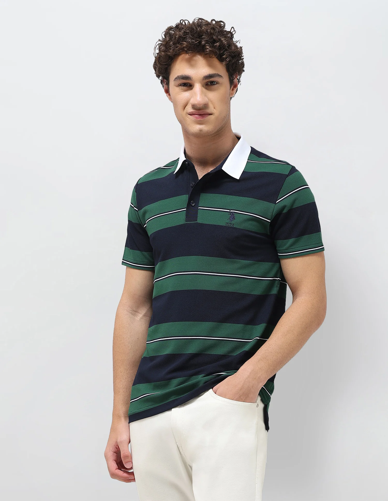 Horizontal Striped Slim Fit Polo Shirt - Image 4