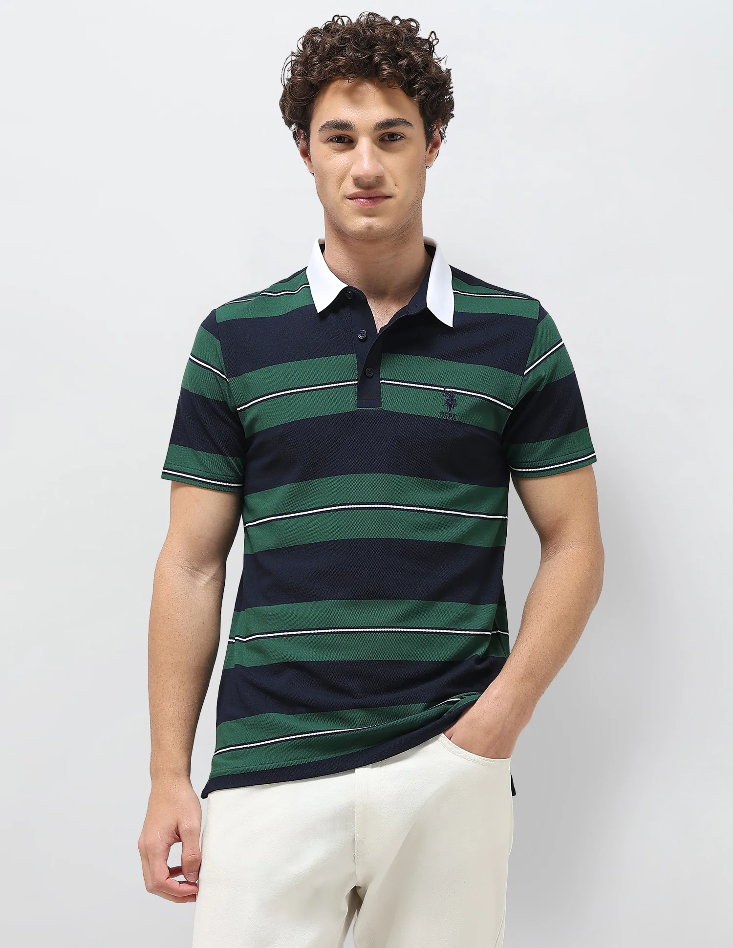 Horizontal Striped Slim Fit Polo Shirt - Image 6
