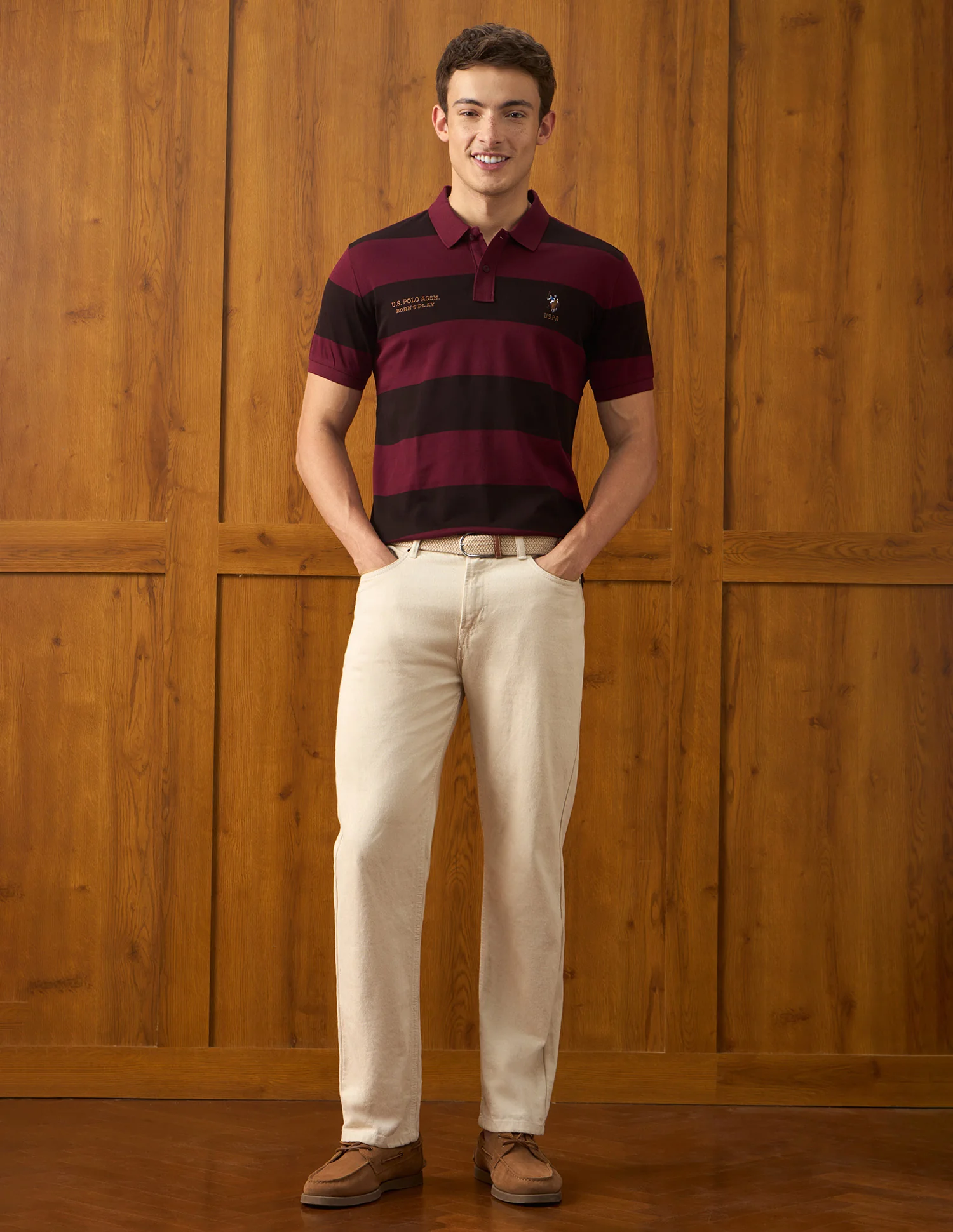 Horizontal Striped Slim Fit Polo Shirt - Image 3