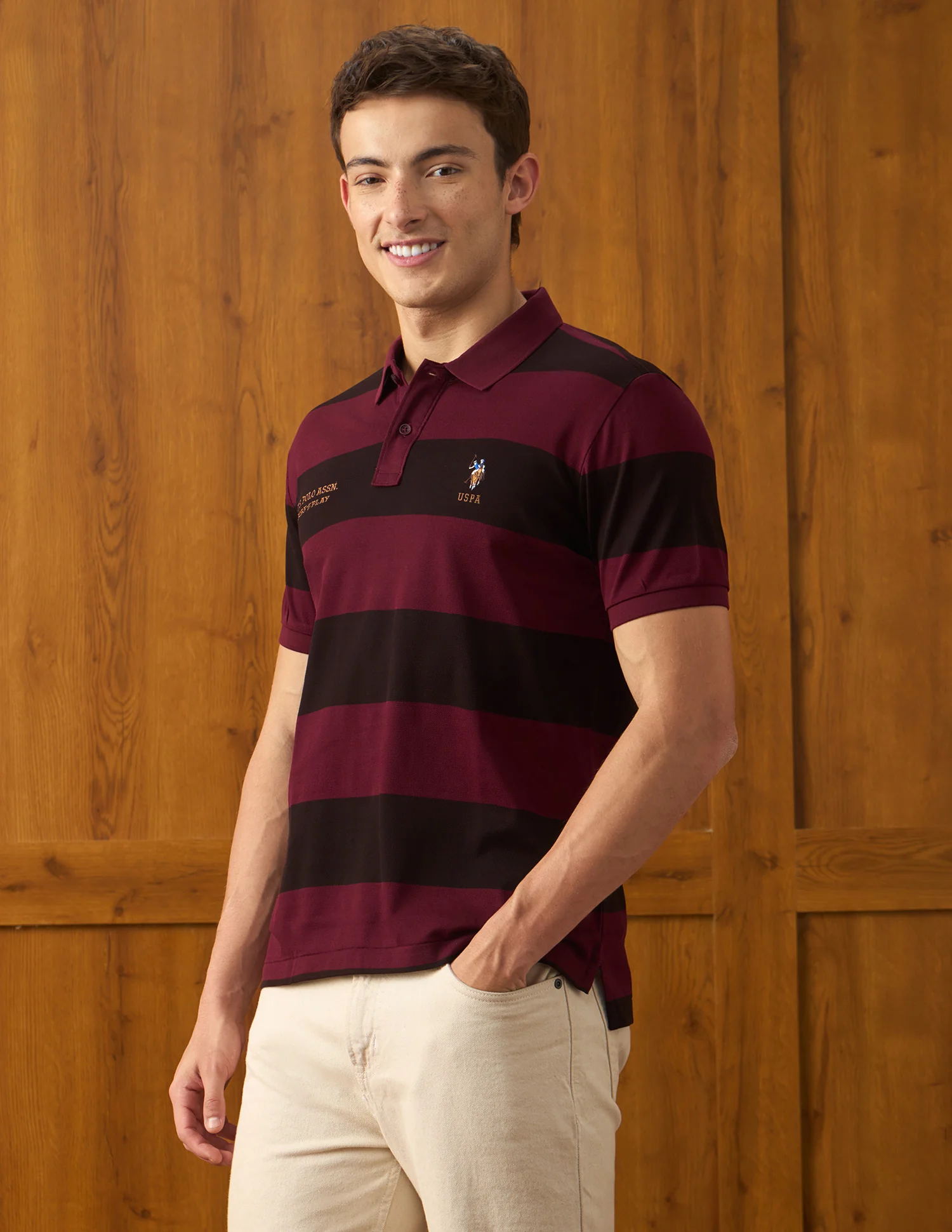 Horizontal Striped Slim Fit Polo Shirt - Image 4